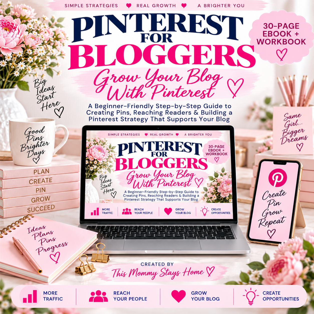 Pinterest for Bloggers: Grow Your Blog With Pinterest | 30-Page eBook + Workbook