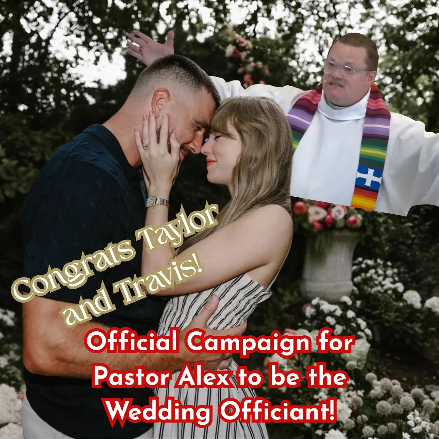 Your English teacher and your gym teacher are getting married, and your campus pastor is trying to be the officiant 🧨
Congrats Taylor and Travis! The official campaign for Pastor Alex to be the officiant starts here!  At LCM, we love a love story, a