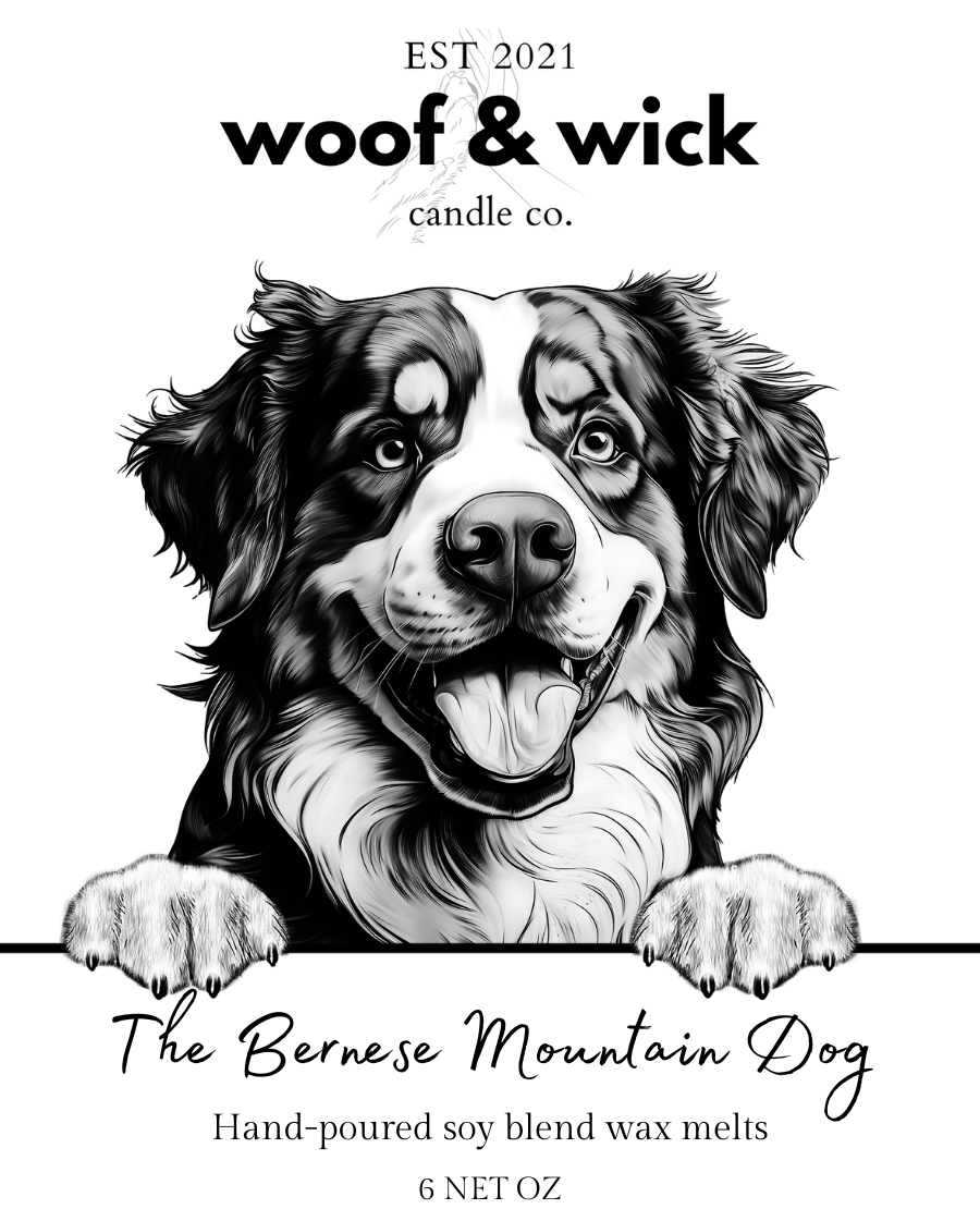 Bernese Mountain Dog - Personalized Dog Breed Pet-Friendly Soy Blend Wax Melt Jar - Woof & Wick Candle Co.