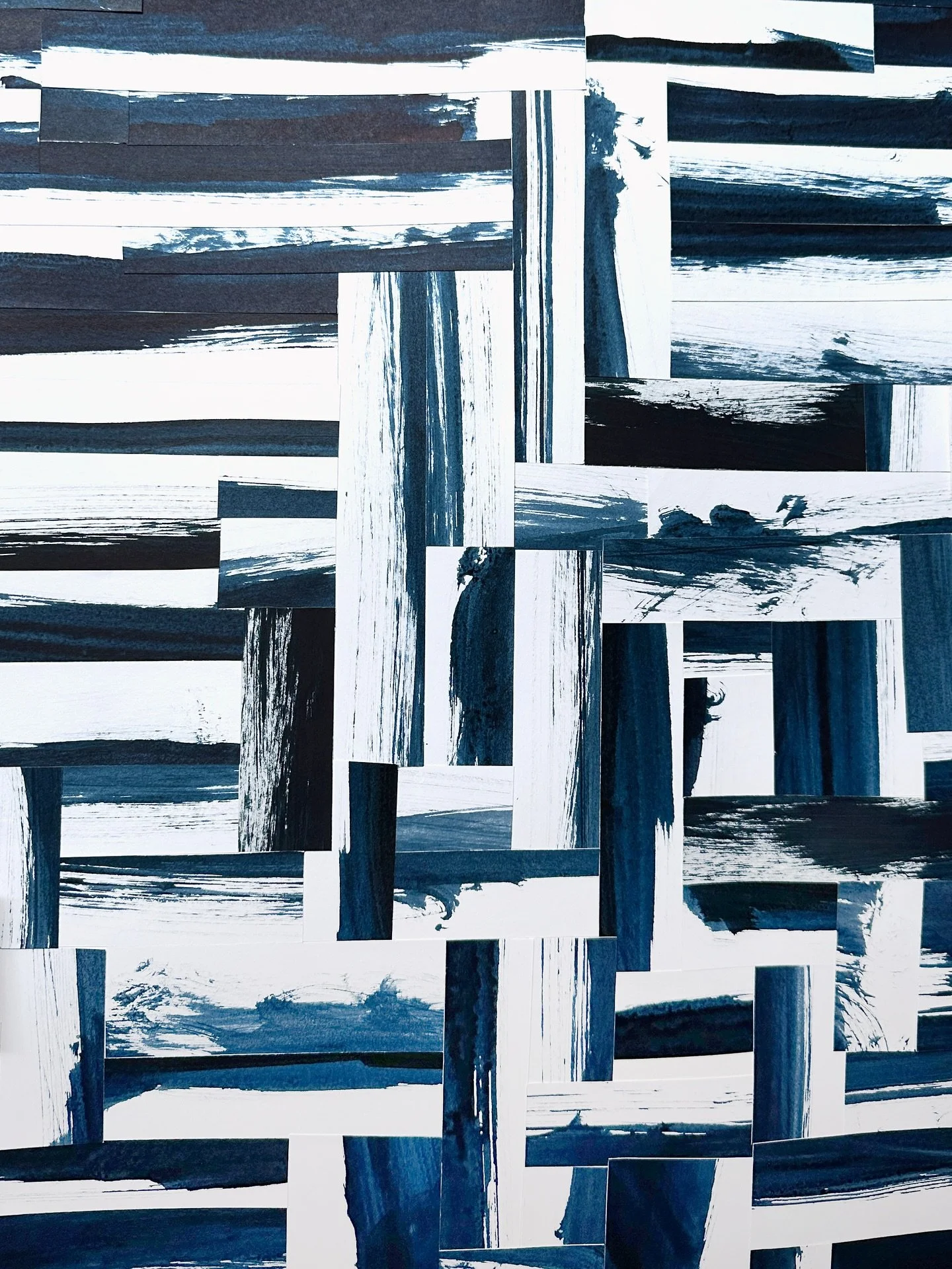 Composition No.10 in indigo (Pier and Ocean)
Cut paper &amp; ink
2025, Brighton, UK
1.5 x 1m 

Inspired by Mondrian&rsquo;s &lsquo;Composition No.10 in black and white (pier and ocean)&rsquo;. 

Mondrian remains one of my favourite artists - not nece