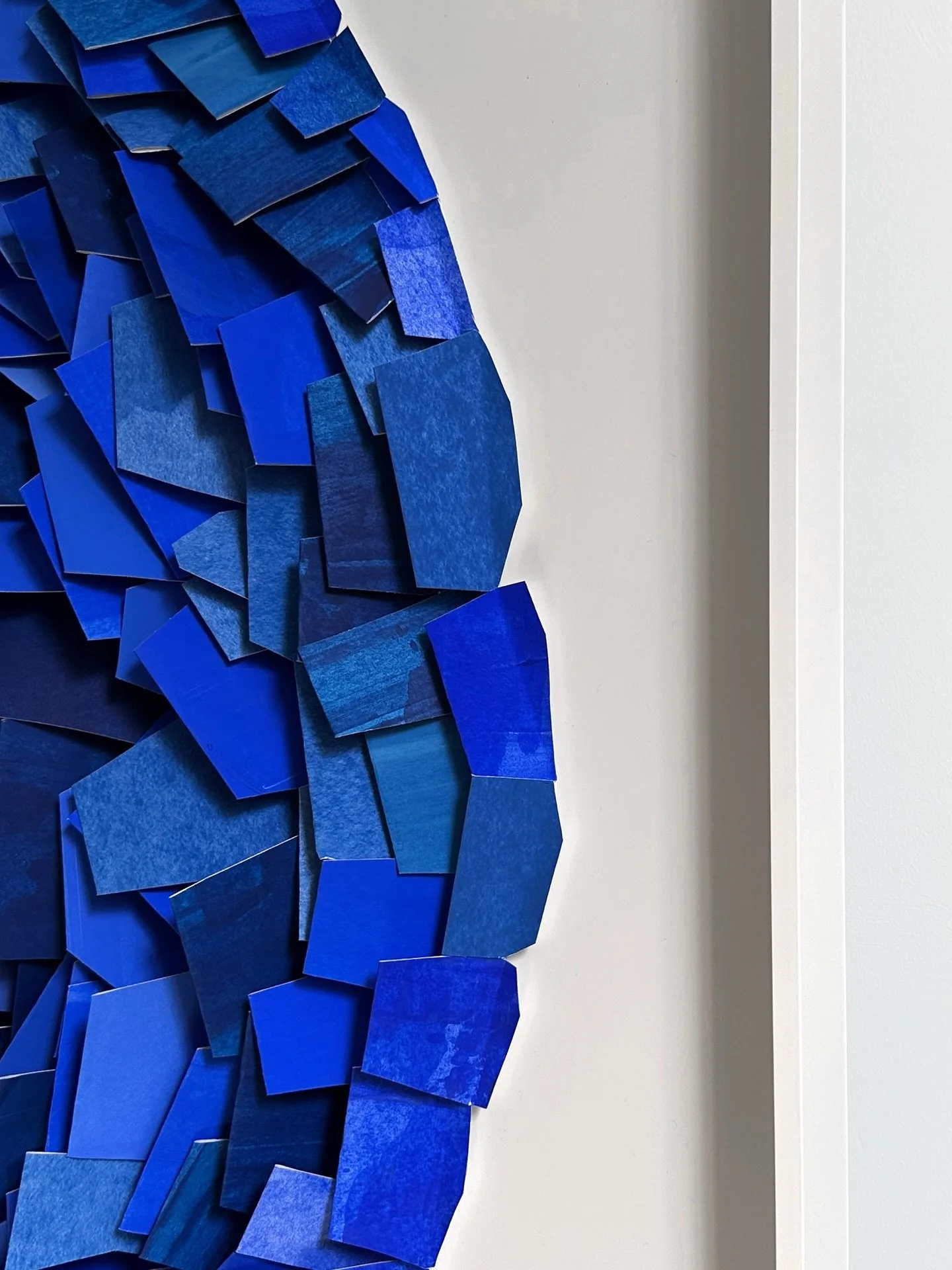 Close up Composition in Ultramarine and Prussian Blue II
Cut paper &amp; gouache
2025, Brighton, United Kingdom
1.2m x 1.2m 
Framing by @exhibitprinting

 #art #paper