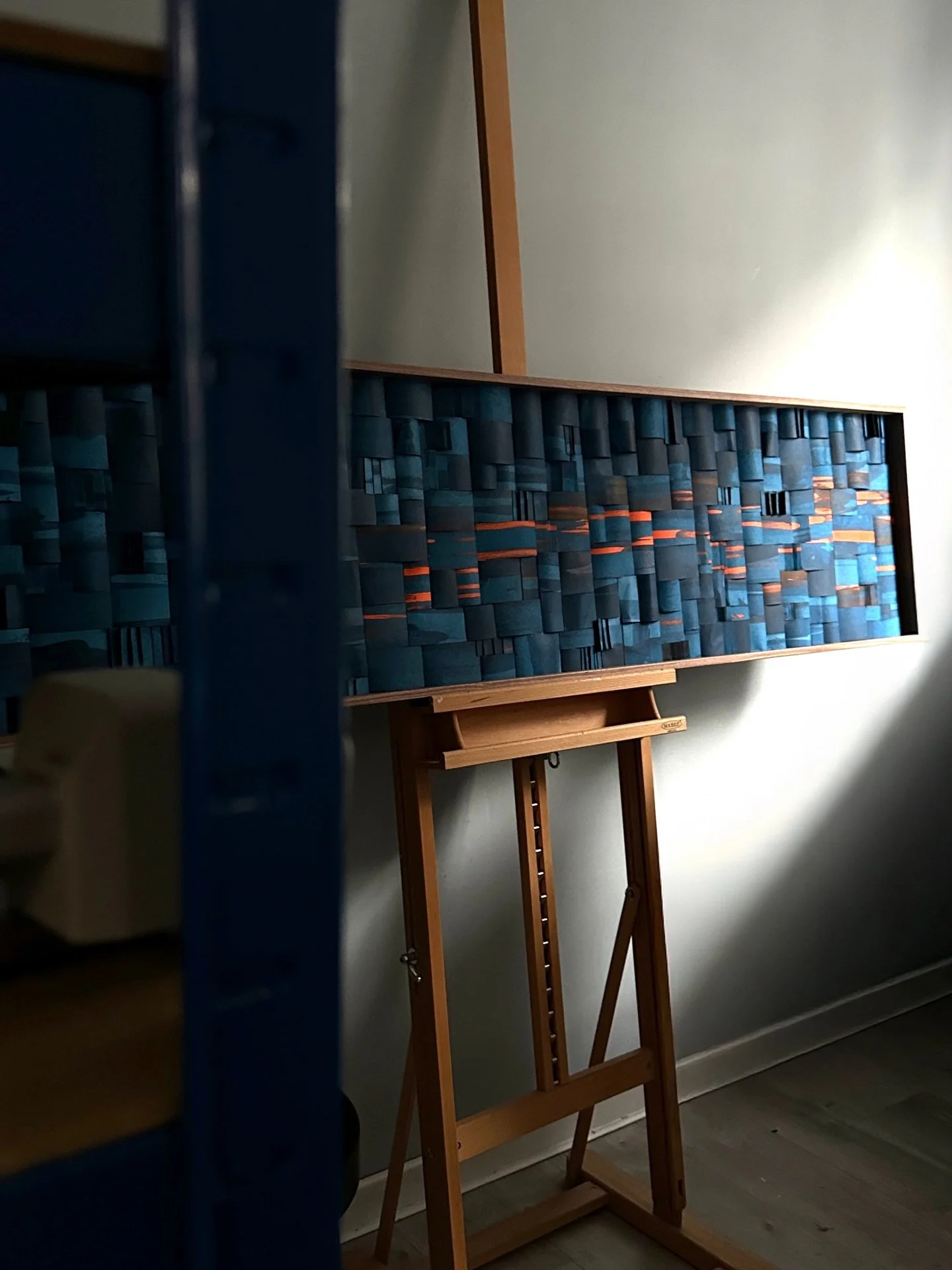 Some process photos for Composition with Pyrrole Orange / The Sun&rsquo;s Last Ray
Reflief Collage (gouache painted paper)
2026, Brighton, UK
1800 &times; 480mm

On show at Odyssey @hastings.contemporary March 28 &ndash; May 31 with @sussexcontempora