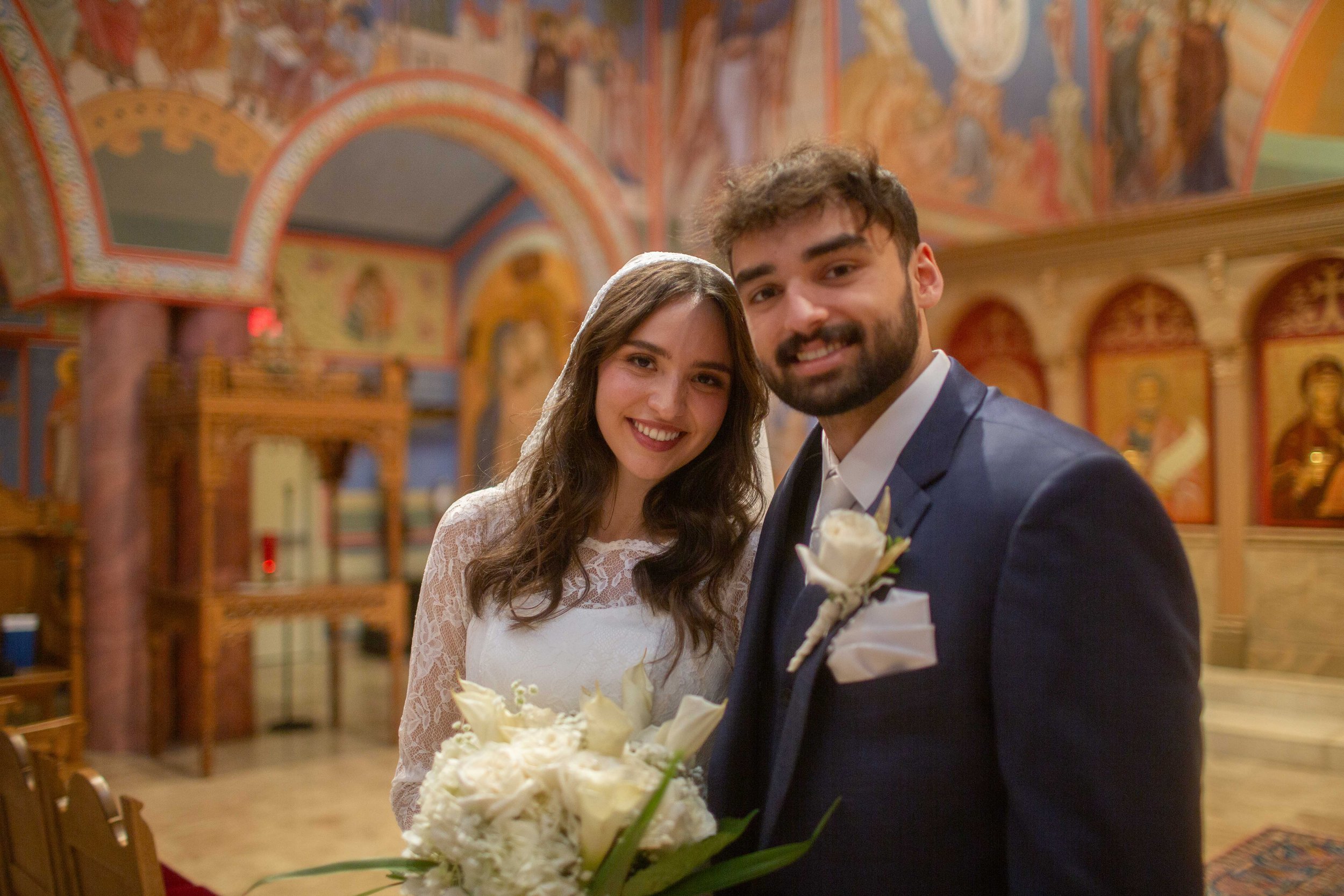 Portrait of Bride and Groom at St. Joseph Orthodox Church in Houston, TX