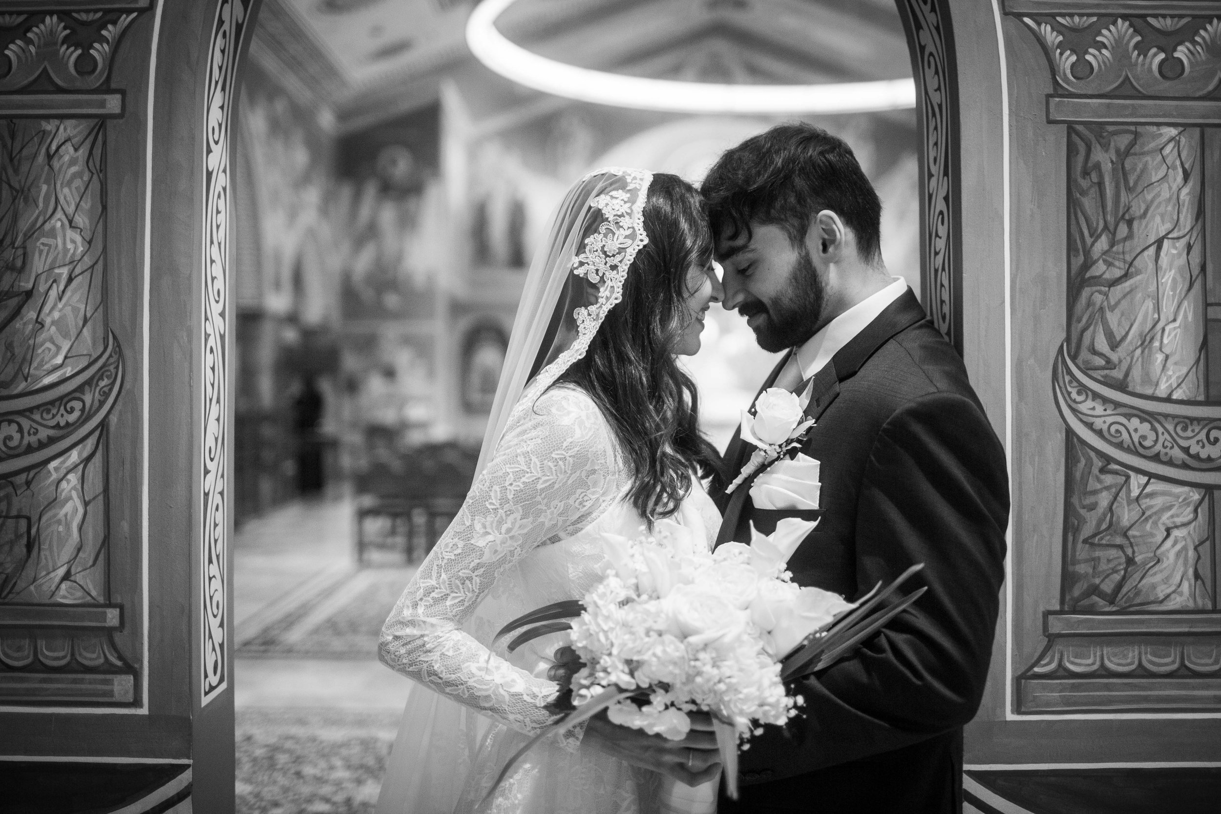 Orthodox bride and groom at their wedding at St. Joseph Orthodox Church in Houston, Texas