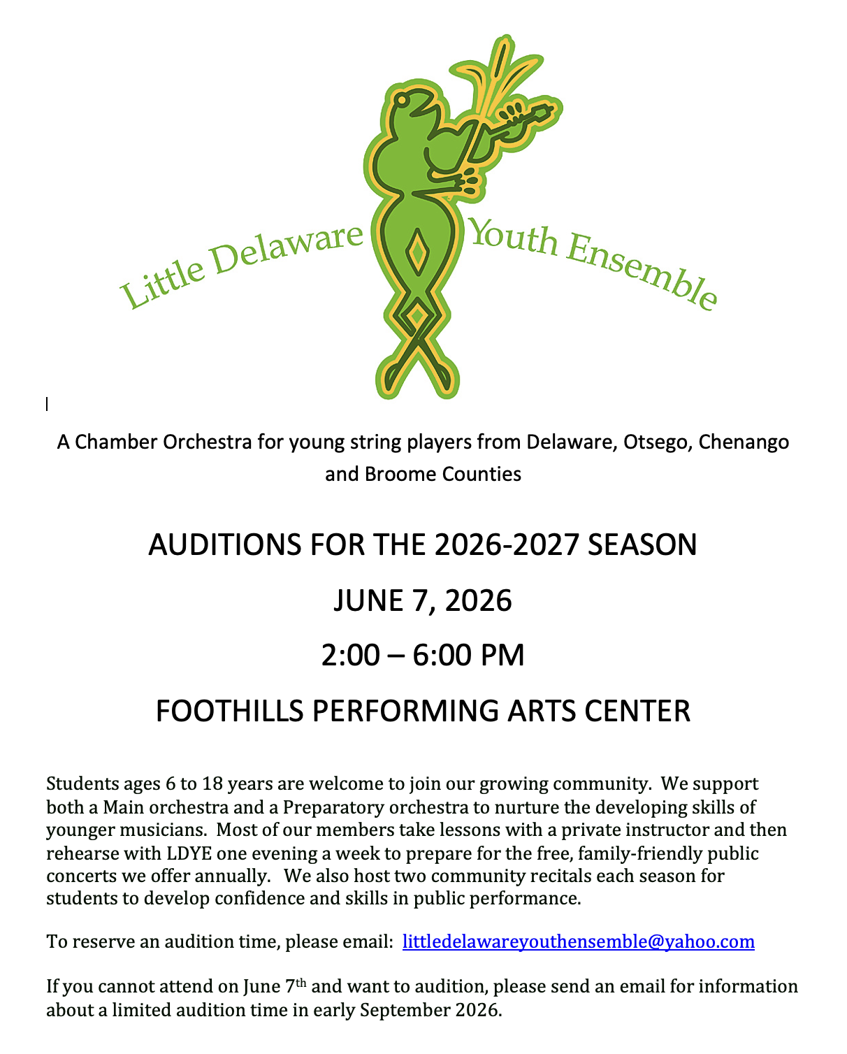 AUDITIONS FOR THE 2026-2027 SEASON