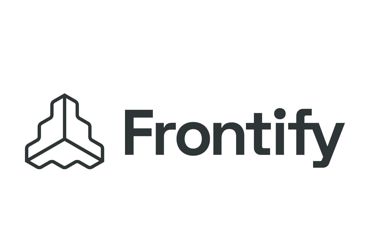 Das Logo von Frontity, bestehend aus einer stilisierten Neuron- oder Schiff-Ikone links und dem Text 'Frontity' rechts, in dunklen Farbnuancen auf schwarzem Hintergrund.