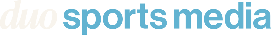 Logo for Duo Sports Media in white and blue text.