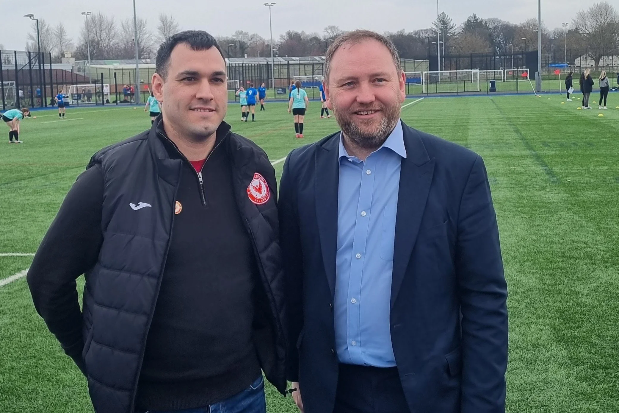 South chief executive Joe Sneddon with Ian Murray MP in front of a girls' football festival.