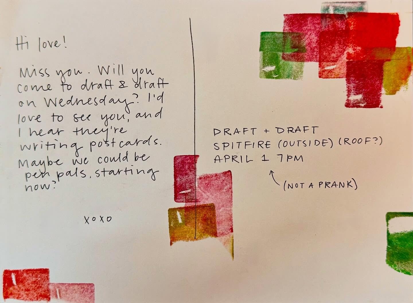 It&rsquo;s April already! Come draft with us! Brian will be there, we&rsquo;ll be there, your friends will be there, the cutie you&rsquo;ve been crushing on this spring will proooobably be there, beer and writing utensils and stamps if ya want &mdash