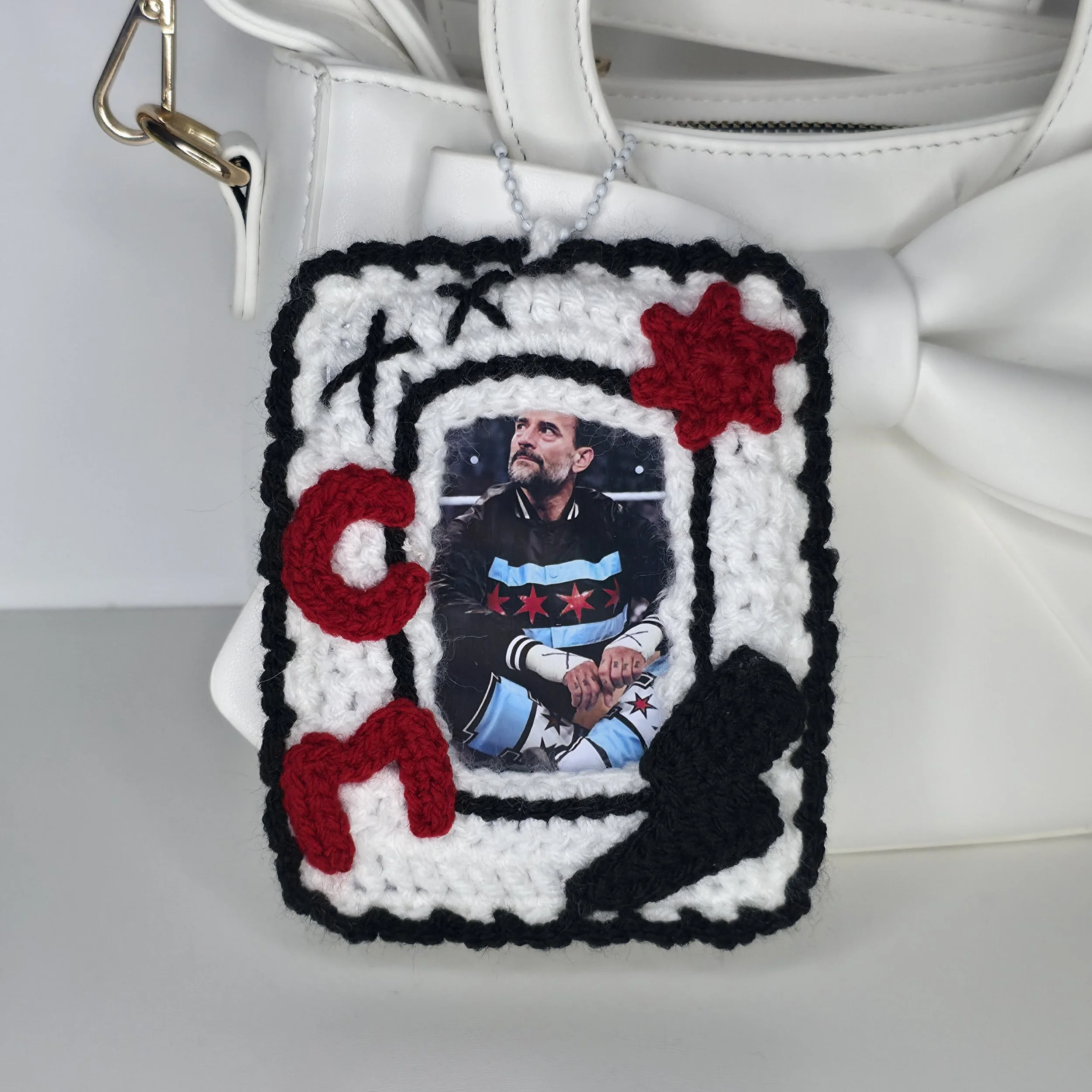 CM Punk Wrestler WWE Inspired Crocheted Photocard Holder for K-Pop, Pokemon, Trading Cards