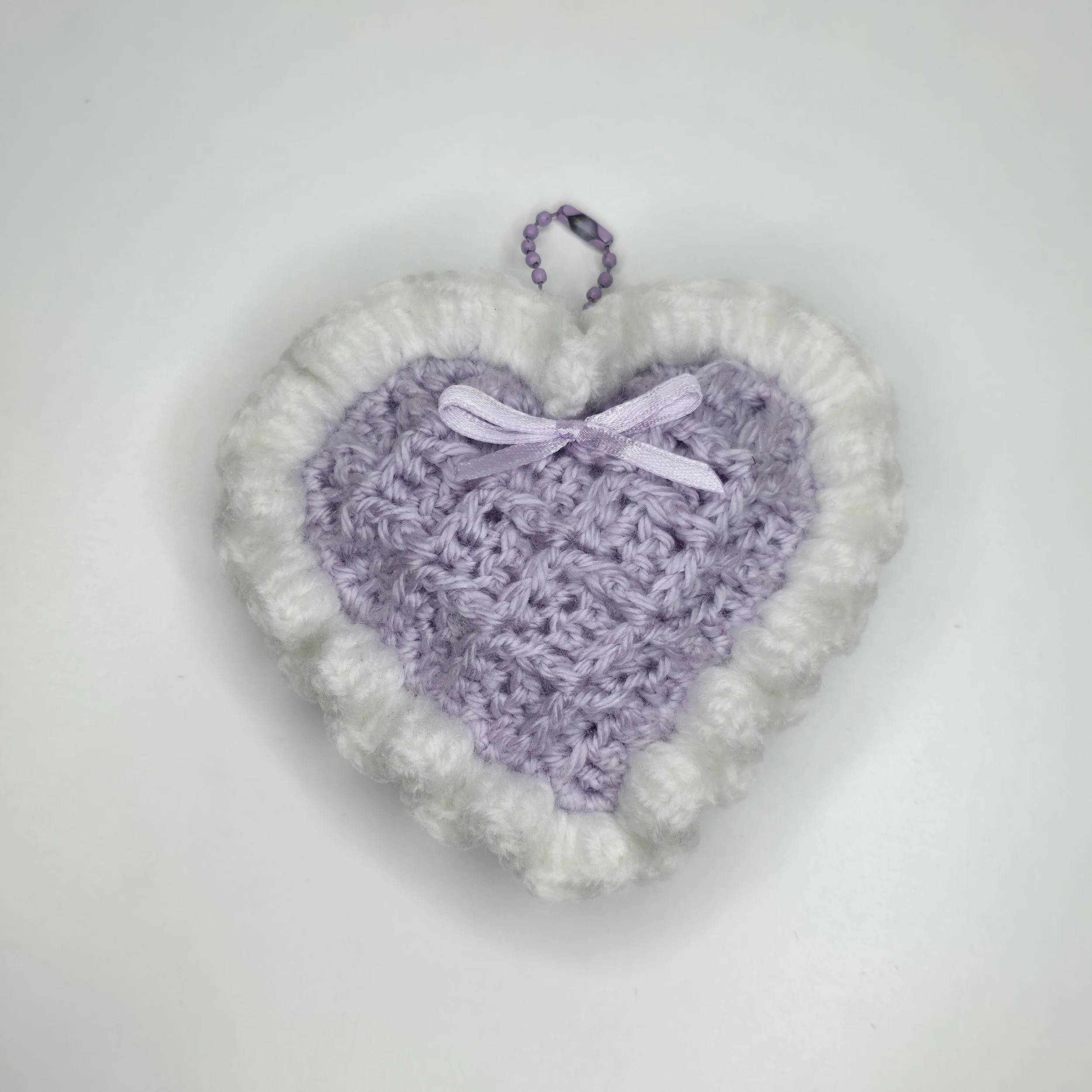Waffle Pattern Frilly Heart Oversized Plush Bag Charm - Purple