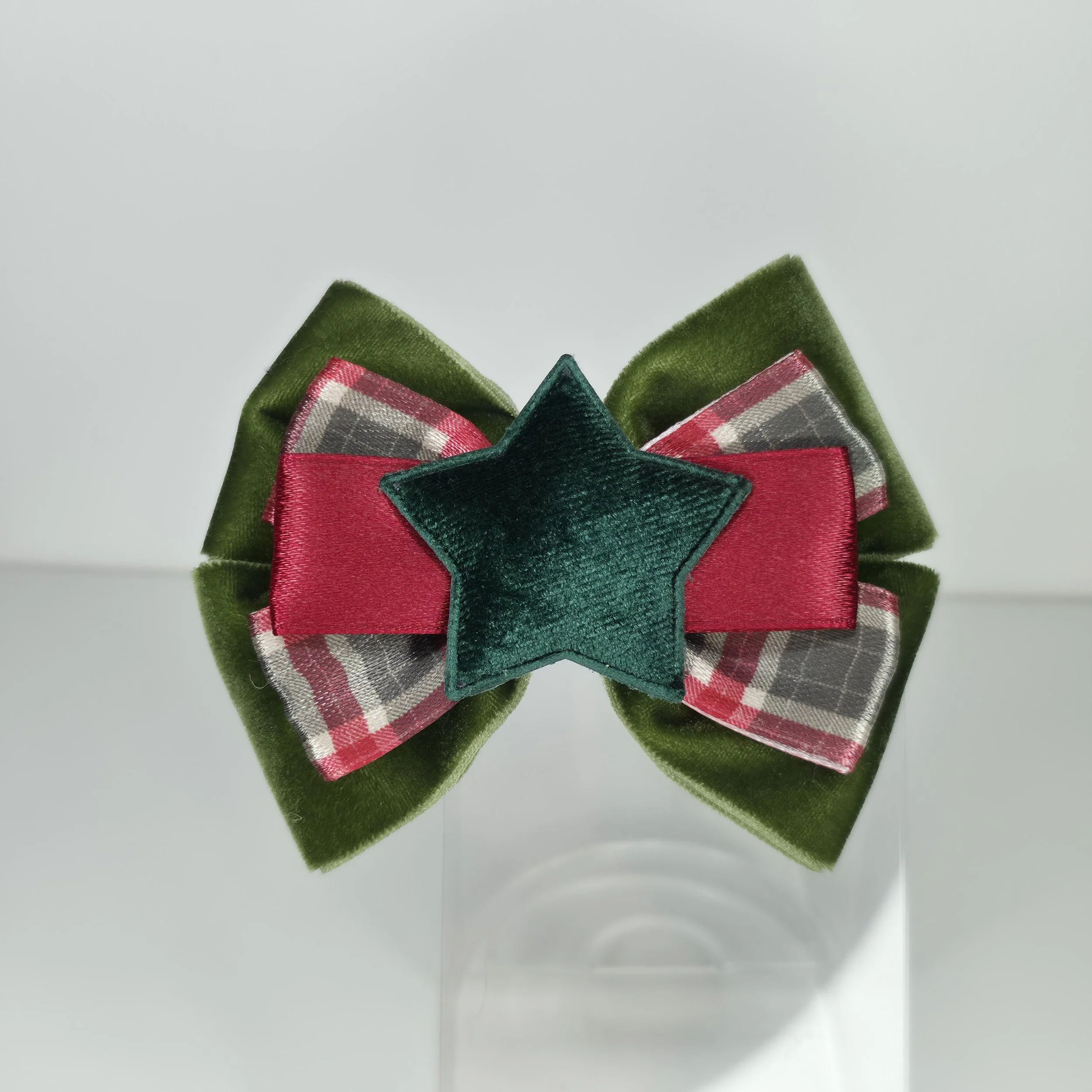Red Tartan Velvet Bow Hair Clip