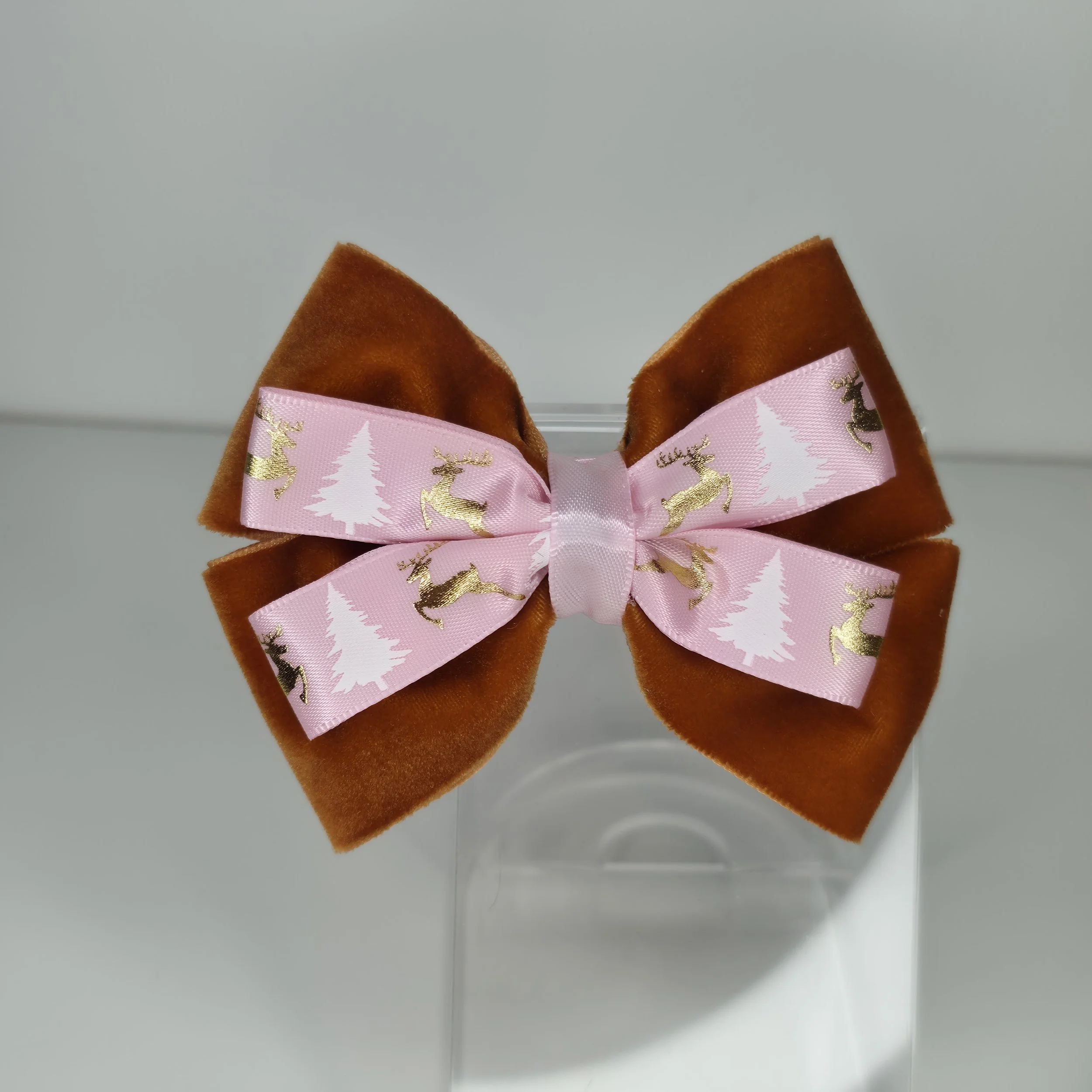 Pink & Gold Reindeer Bow Hair Clip