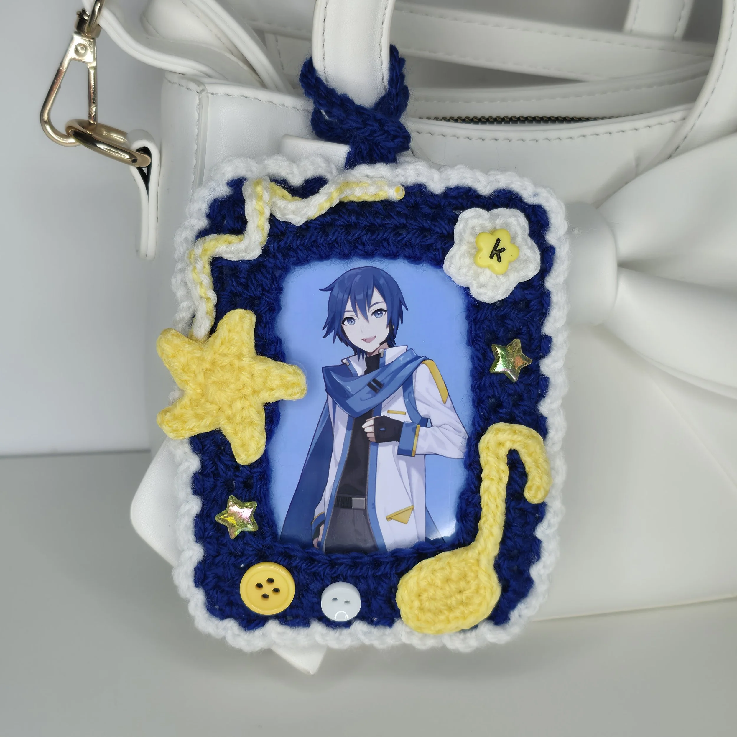 Kaito Vocaloid Inspired Crocheted Photocard Holder for K-Pop, Pokemon, Trading Cards