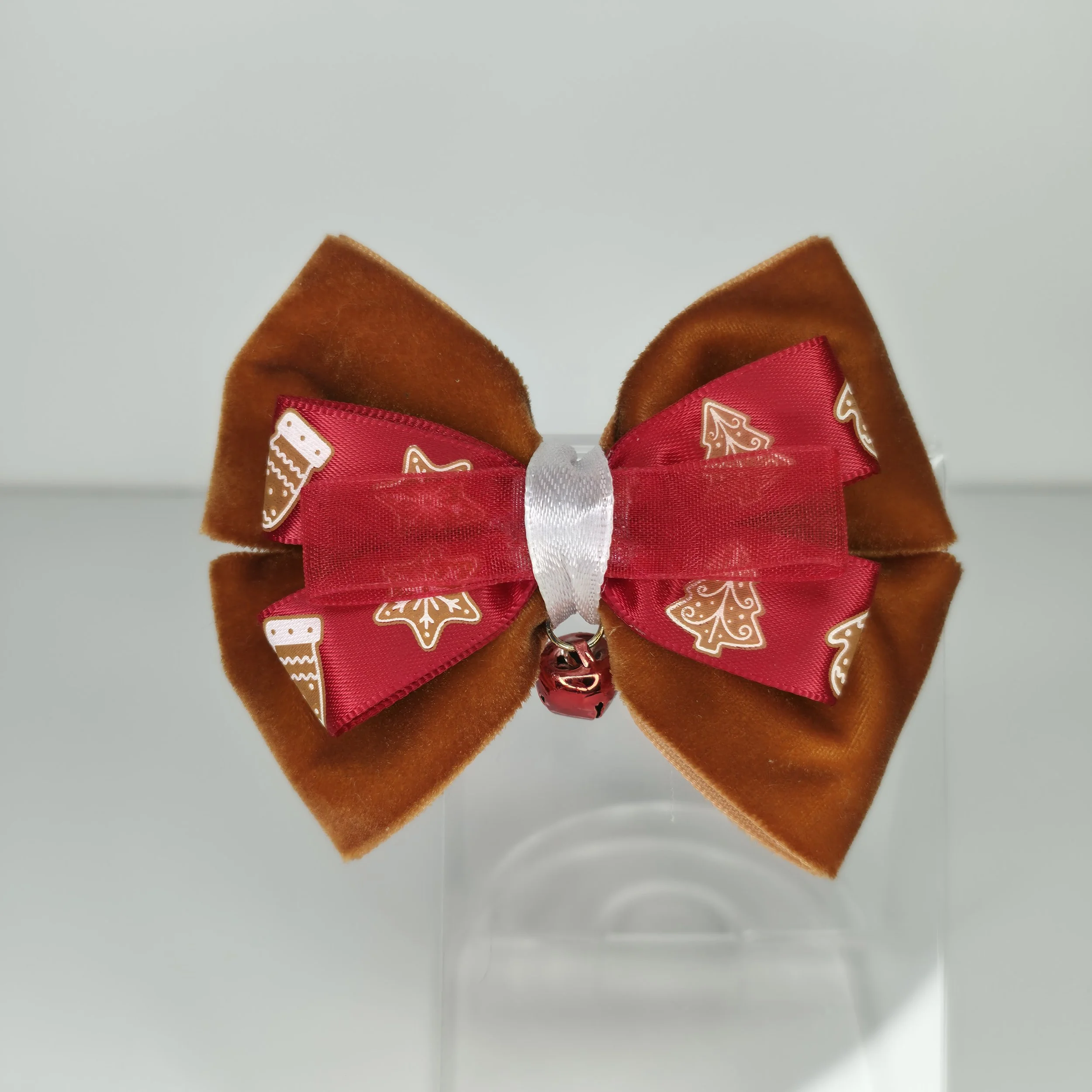 Jingle Bell Red Gingerbread Bow Hair Clip