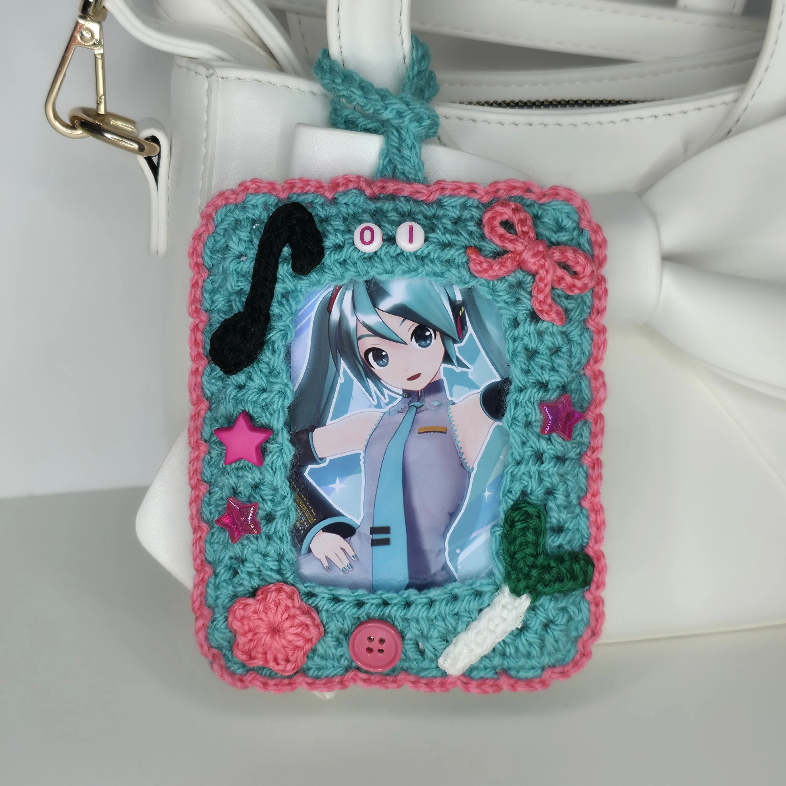 Hatsune Miku Vocaloid Inspired Crocheted Photocard Holder for K-Pop, Pokemon, Trading Cards