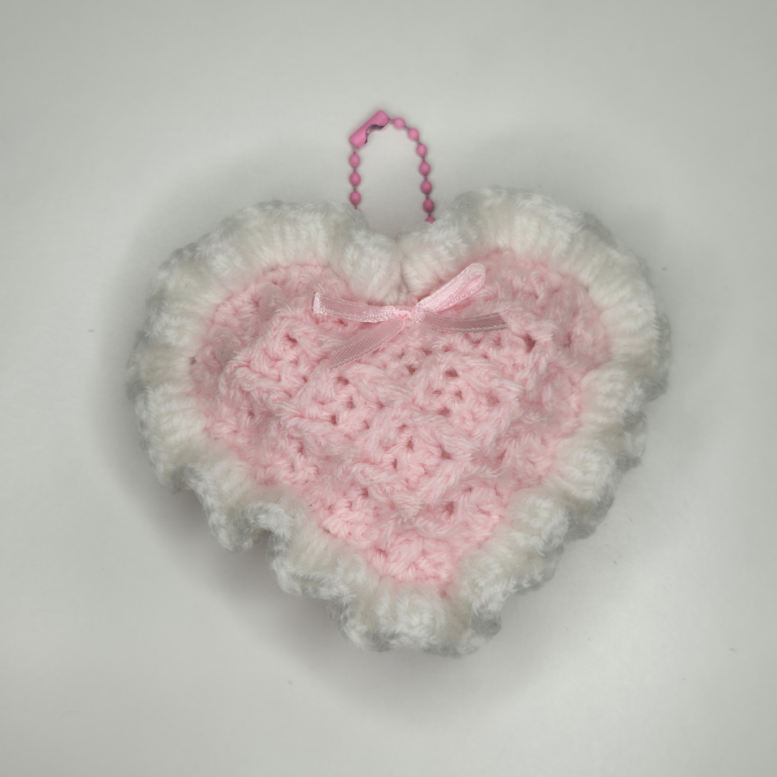 Waffle Pattern Frilly Heart Oversized Plush Bag Charm - Pink