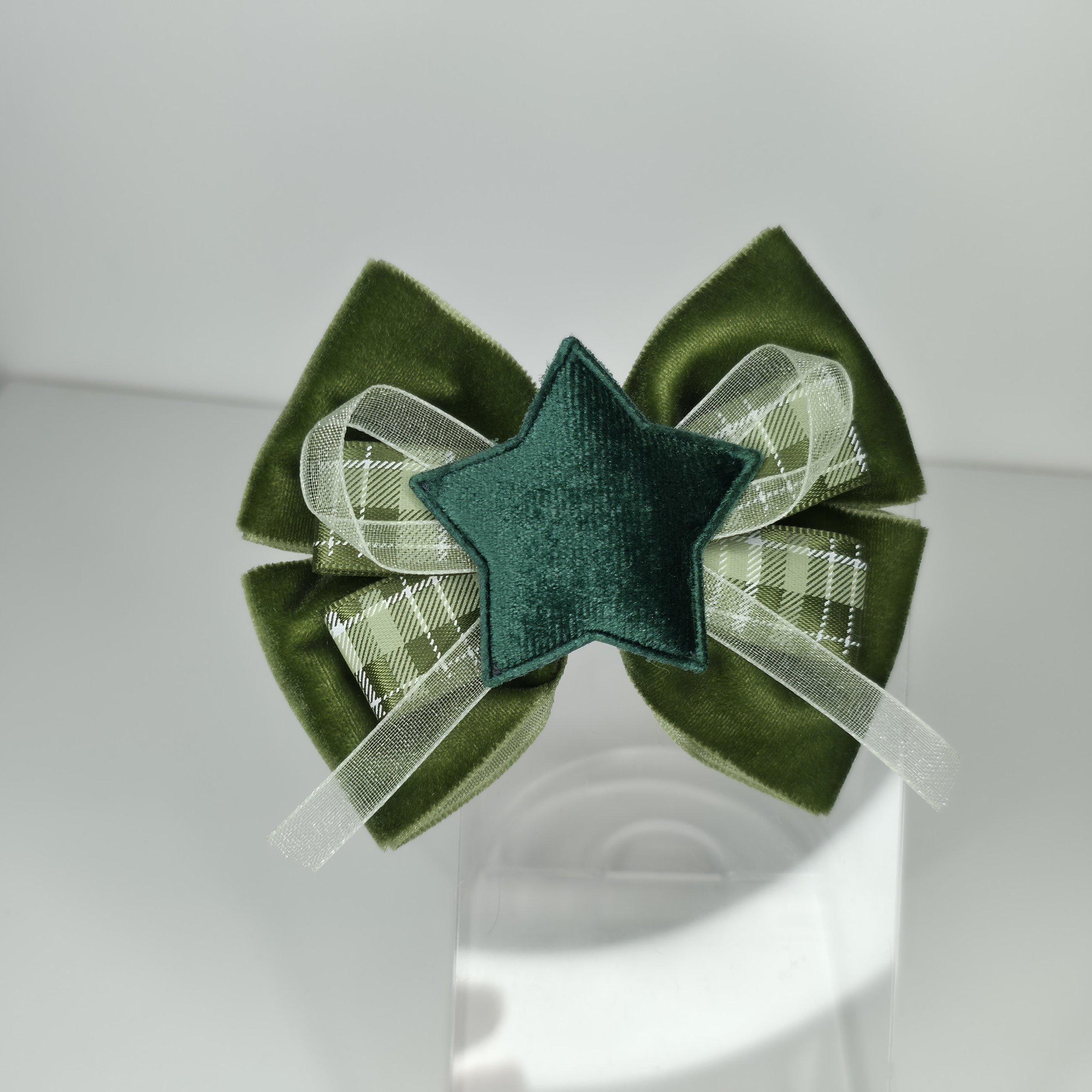 Green Tartan Bow Hair Clip