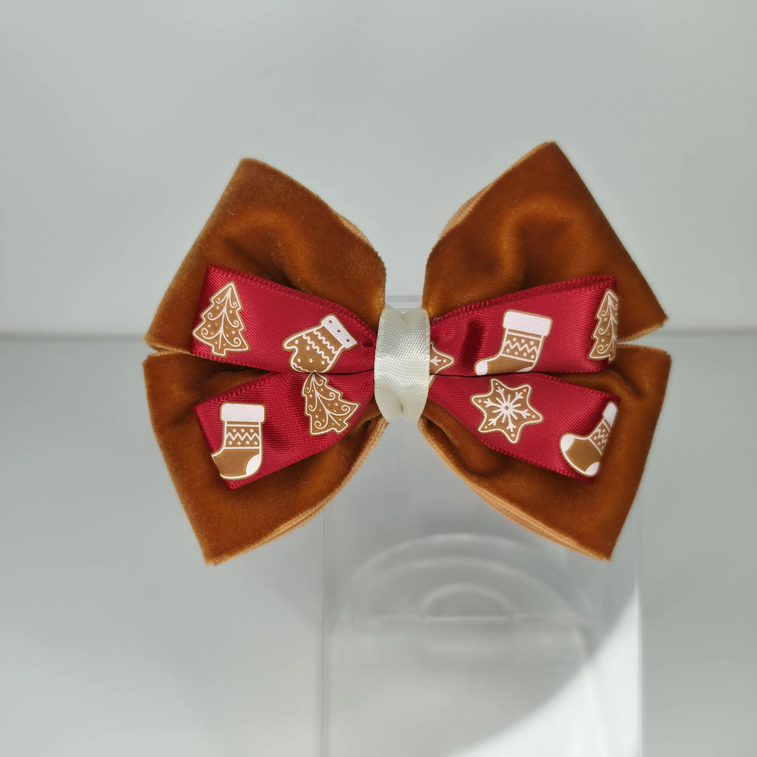 Red Gingerbread Bow Hair Clip