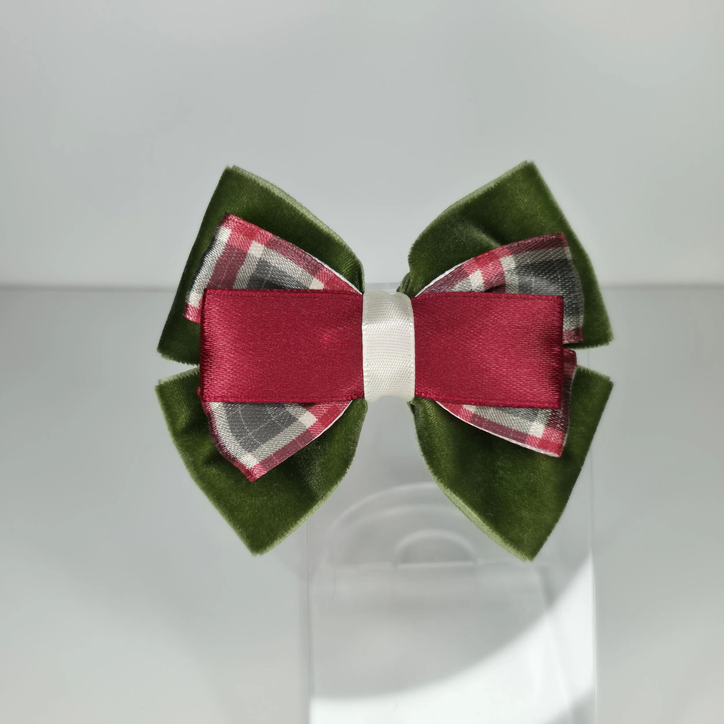 Red & Green Tartan Velvet Bow Hair Clip