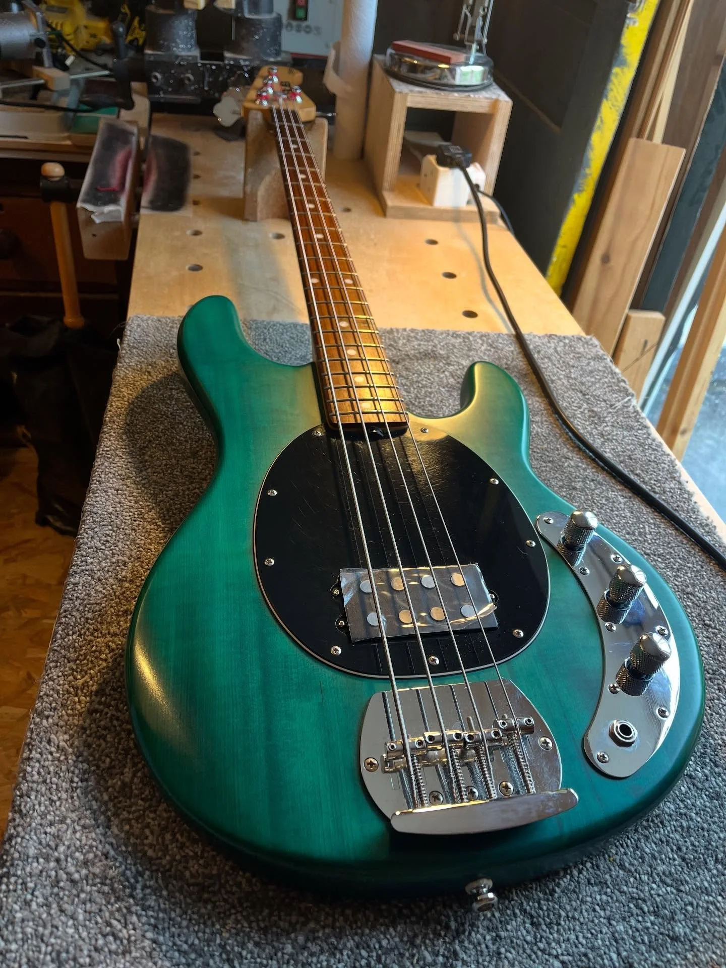 I&rsquo;ve been working on this bass that was giving its owner a real headache &mdash; the active pickups were making all sorts of unwanted noise. After some diagnosis, the culprit turned out to be the preamp.

We swapped in a brand-new electronics l