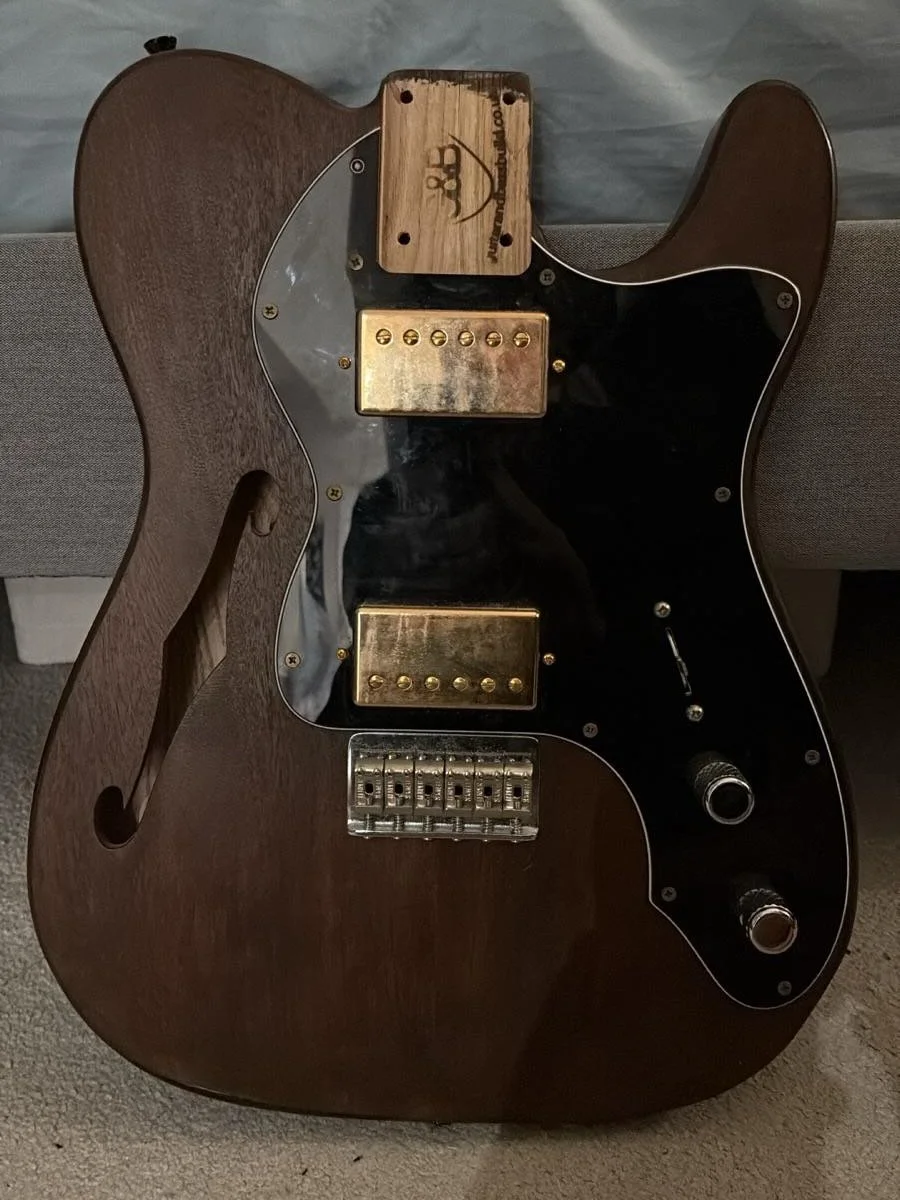 Another nice refinish from a brown stain body to metallic blue and a pick guard change. Also a few electrical fixes in the process. It&rsquo;s looking great 👌