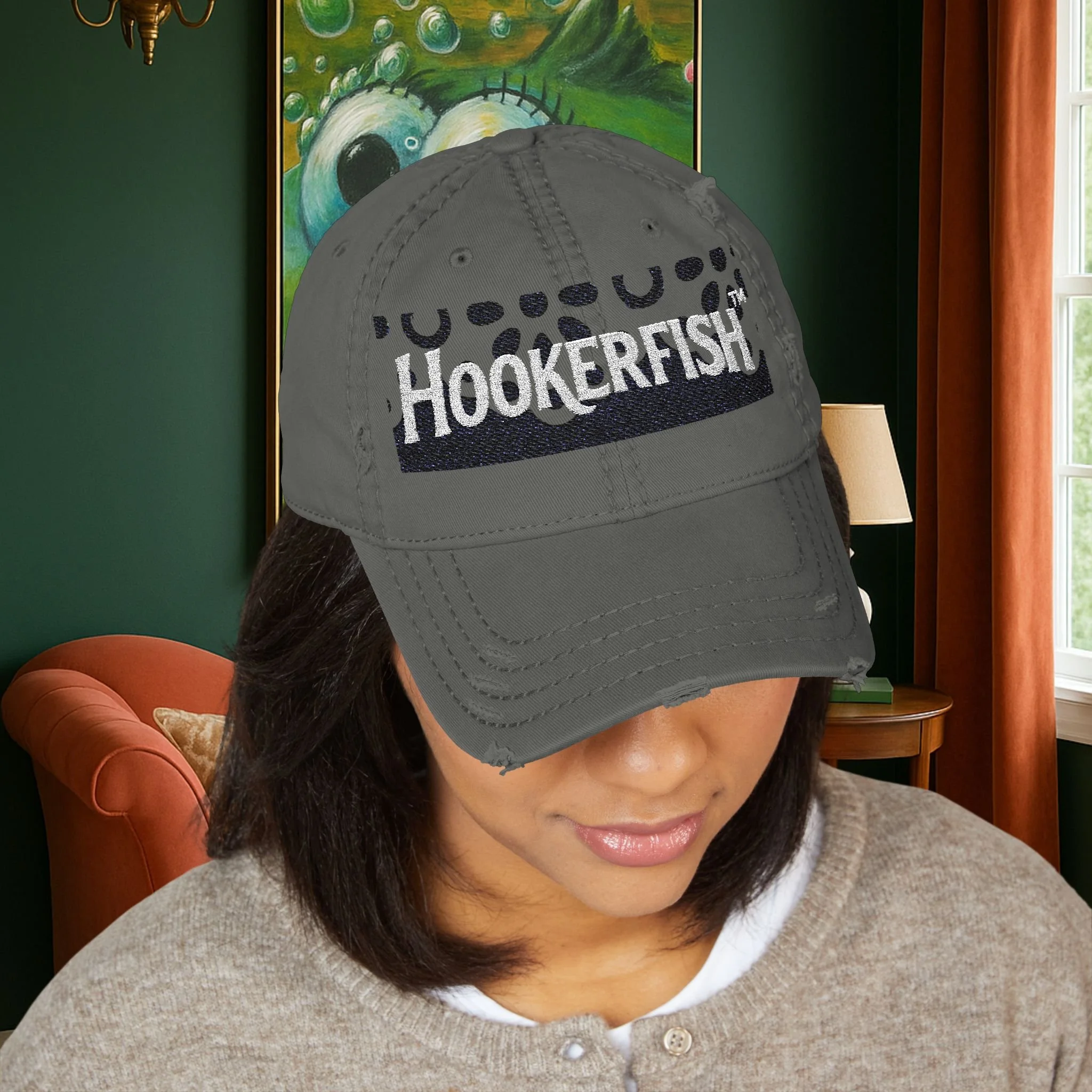 Distressed HOOKERFISH™  Hat, Embroidered