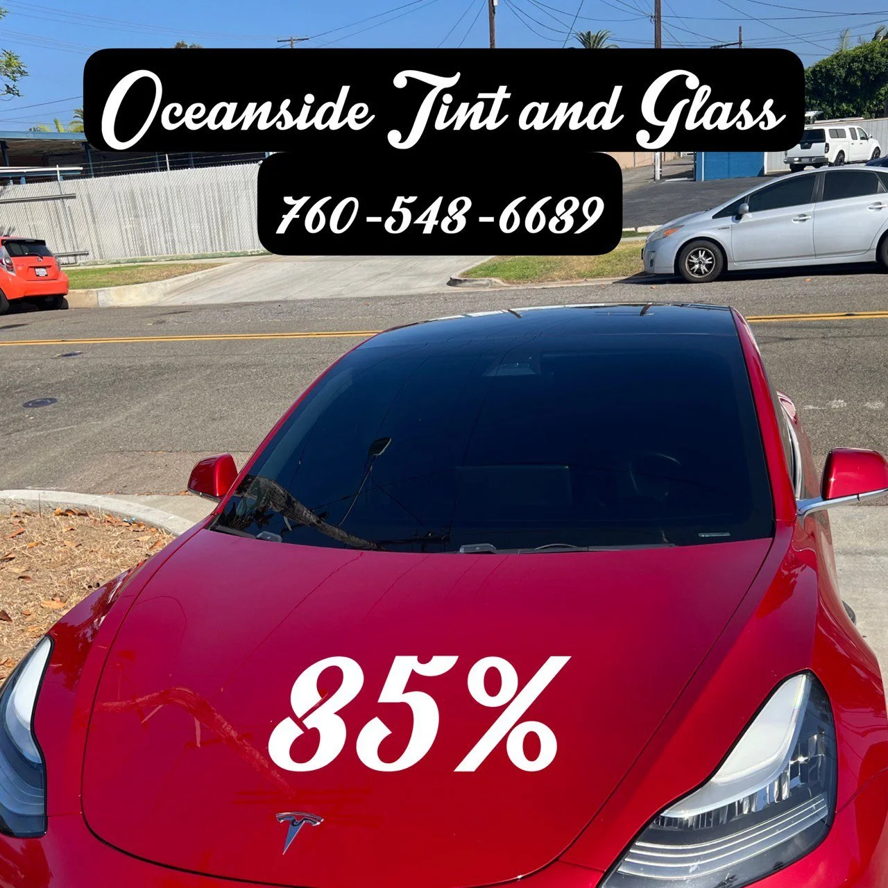 Before and after Tesla Model 3 ceramic IR window tint – full privacy tint with UV and heat rejection – Oceanside Tint & Glass