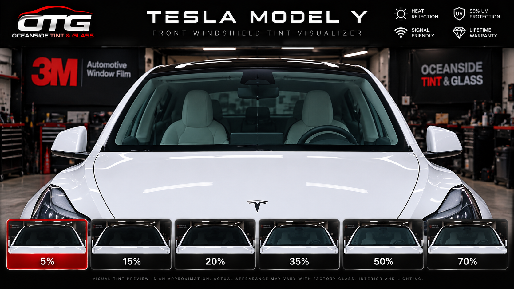 Tesla Model Y front windshield tint preview