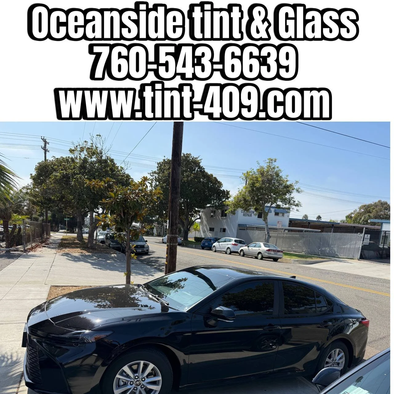Toyota Camry black ceramic IR window tint – full privacy tint, heat rejection and UV protection – installed at Oceanside Tint & Glass