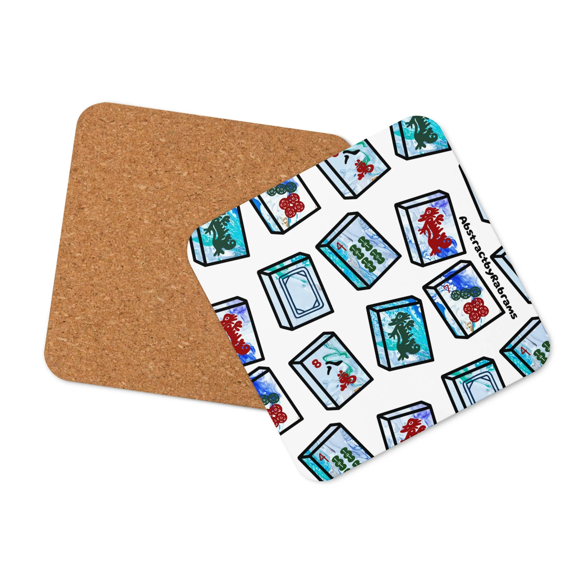Blue Mahjong Tiles Coaster - Cork-Back Coaster - 1 Coaster - AbstractbyRabrams - 6899509759E3E