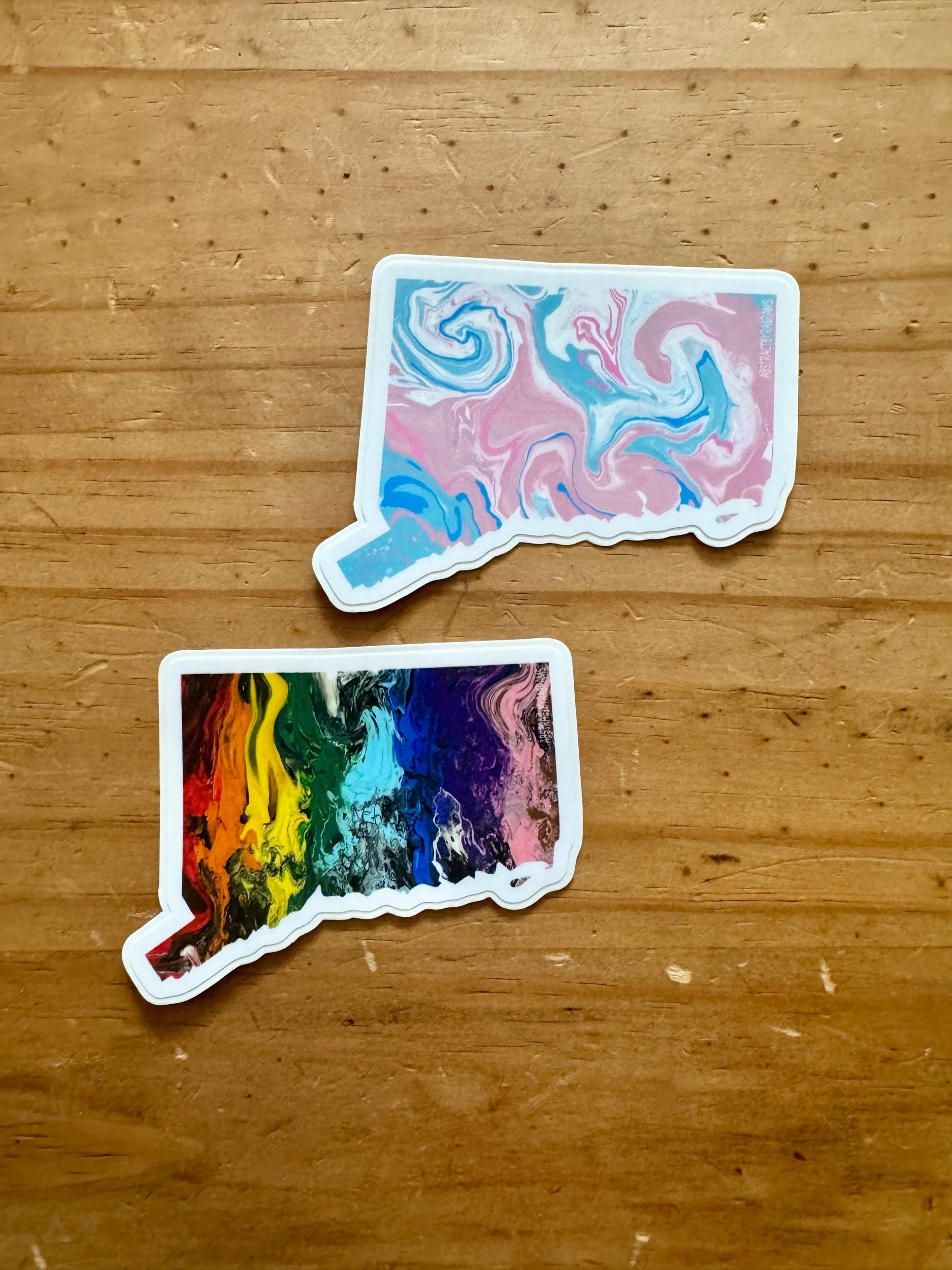 Connecticut State Trans Pride and Rainbow State Vinyl Sticker - AbstractbyRabrams -