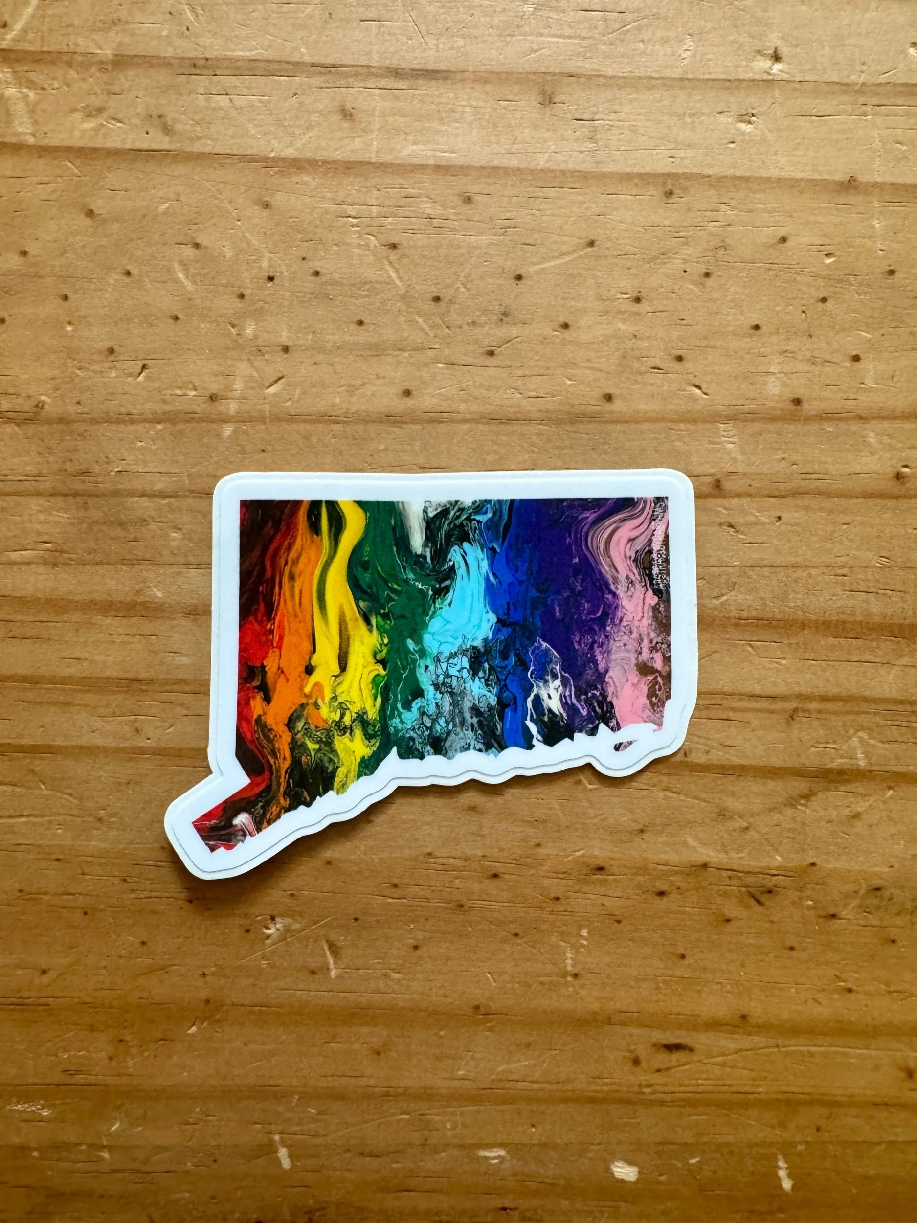 Connecticut State Trans Pride and Rainbow State Vinyl Sticker - AbstractbyRabrams - SQ1122066