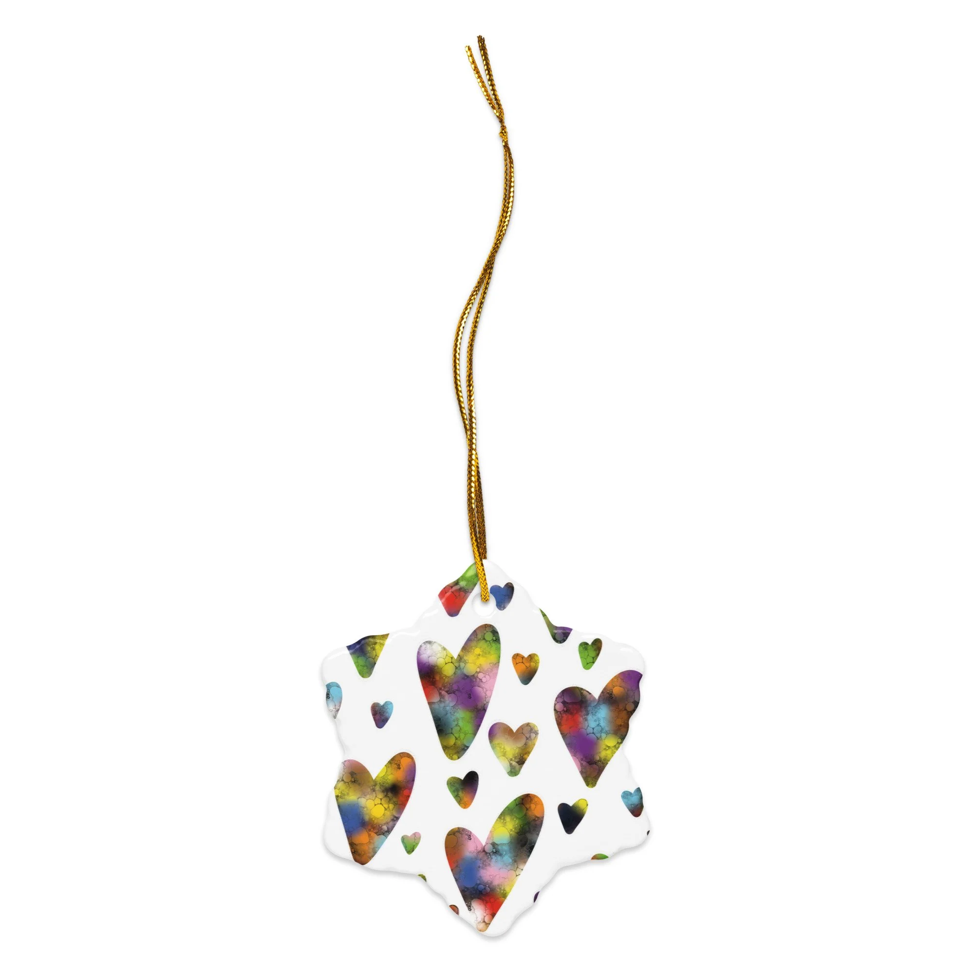 Rainbow Hearts Ceramic Ornament - AbstractbyRabrams - 692FBCBB6FBA3_Snowflake