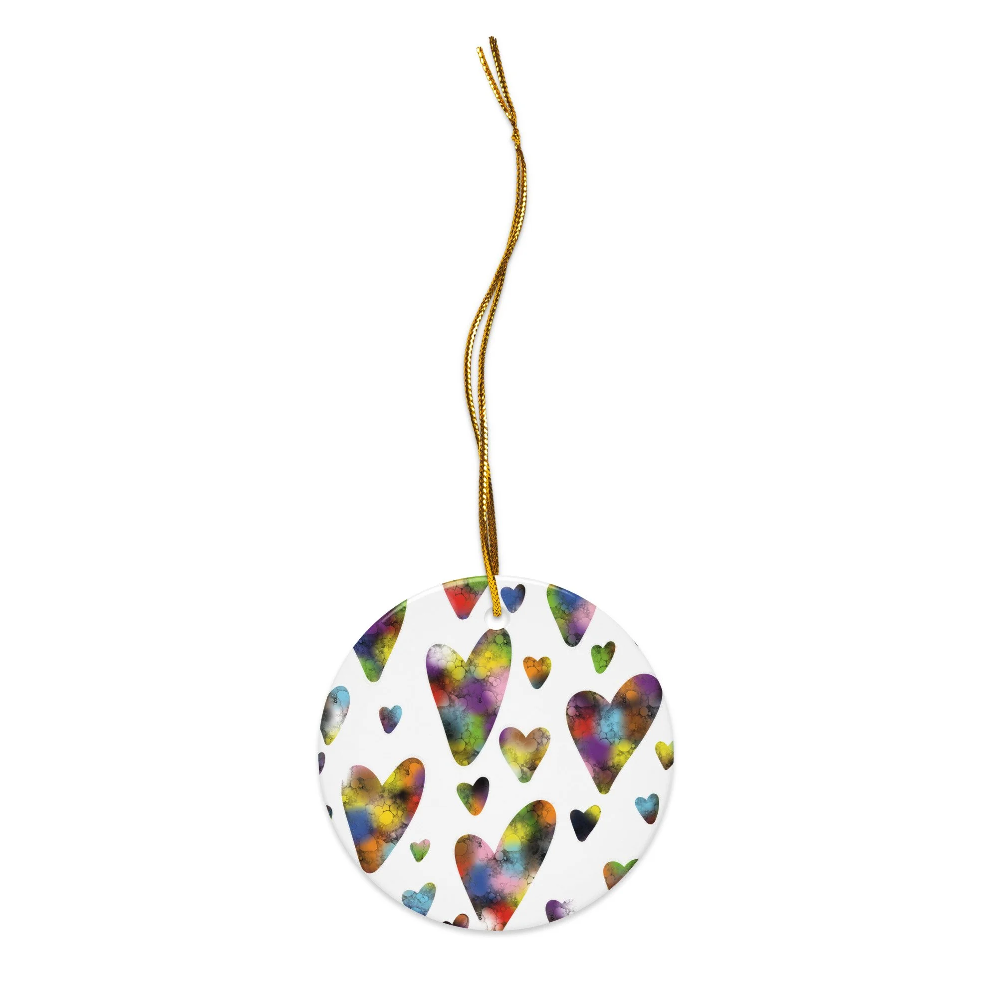 Rainbow Hearts Ceramic Ornament - AbstractbyRabrams - 692FBCBB6FBA3_Circle