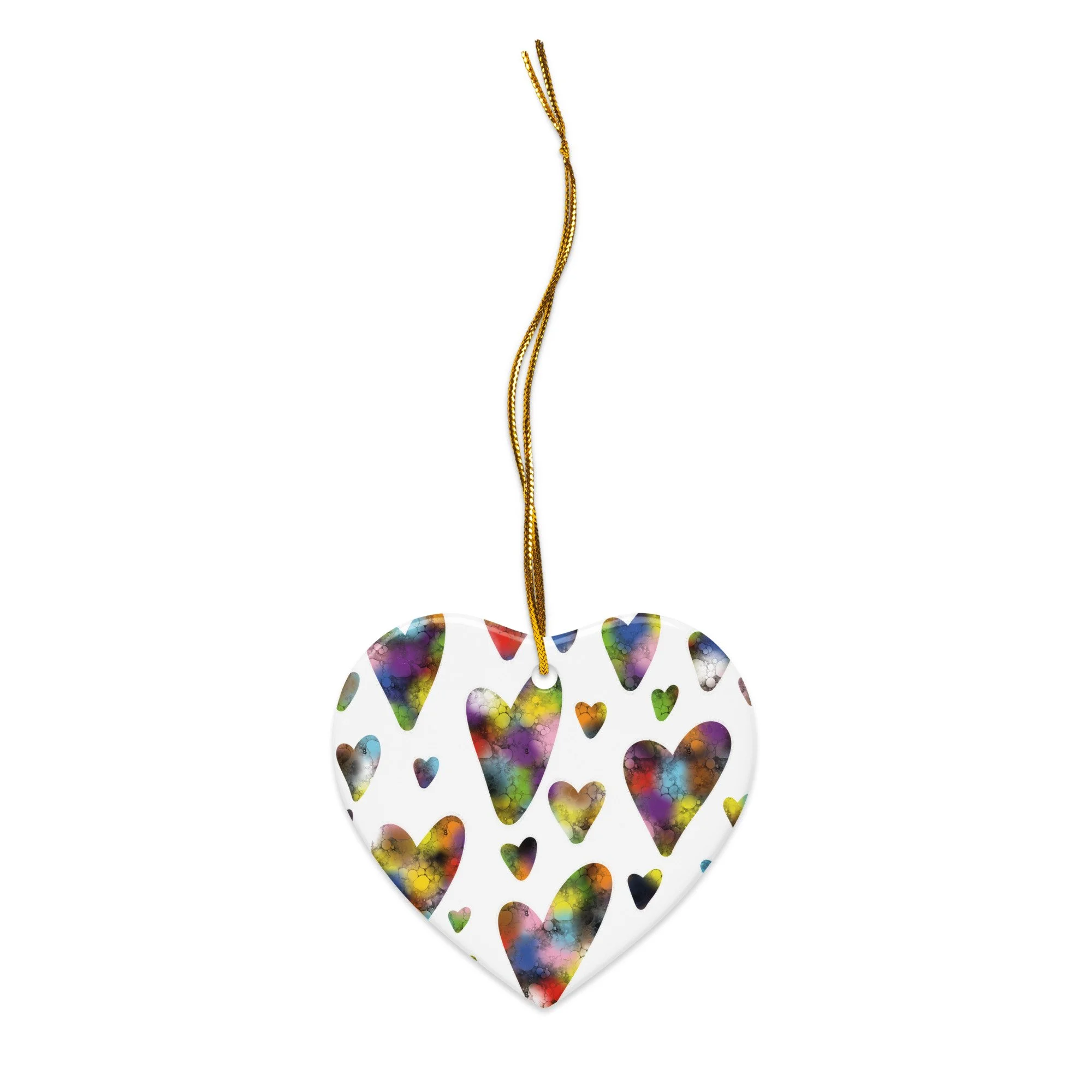 Rainbow Hearts Ceramic Ornament - AbstractbyRabrams -