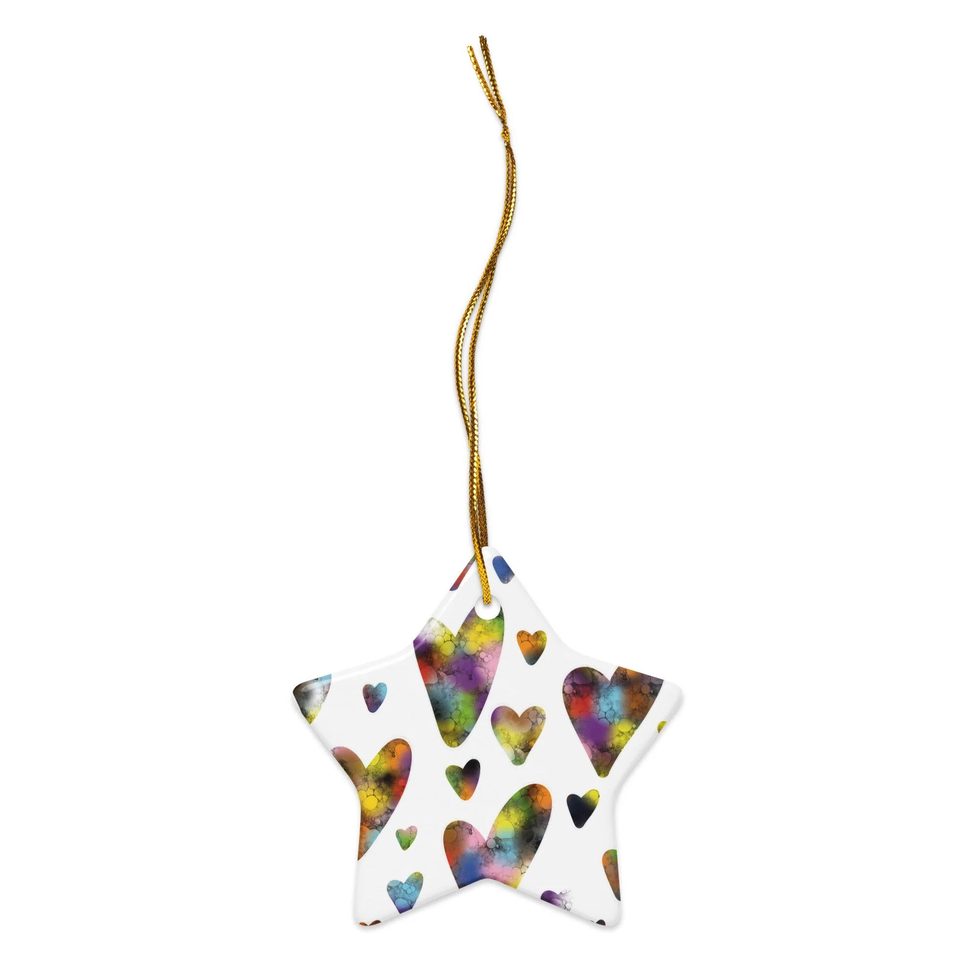 Rainbow Hearts Ceramic Ornament - AbstractbyRabrams - 692FBCBB6FBA3_Star