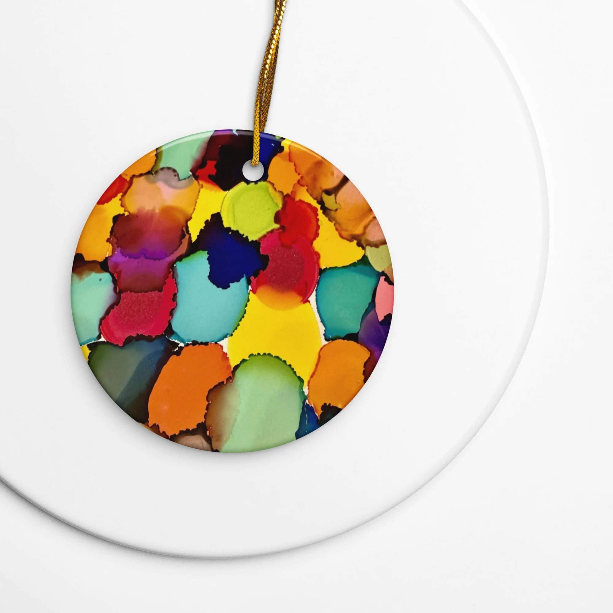 Rainbow Dots Double-sided ceramic ornaments - AbstractbyRabrams - 692FBF6CDE2AB_Circle