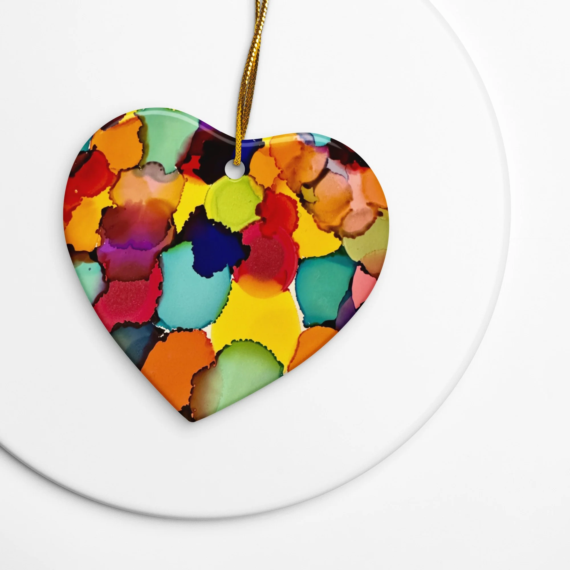 Rainbow Dots Double-sided ceramic ornaments - AbstractbyRabrams - 692FBF6CDE2AB_Heart