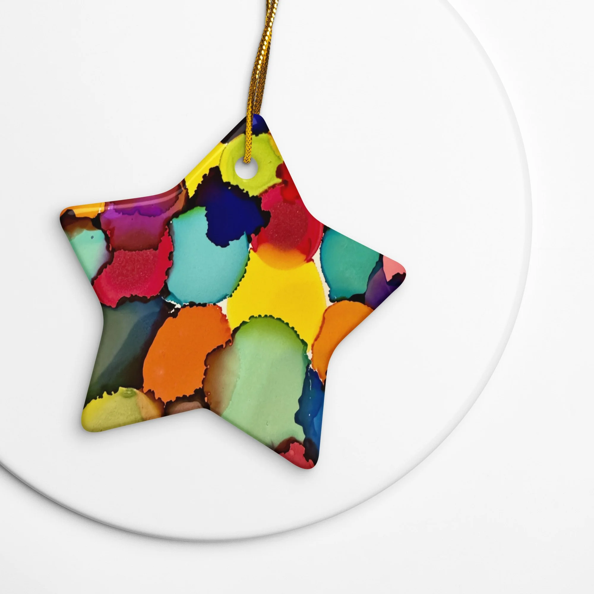Rainbow Dots Double-sided ceramic ornaments - AbstractbyRabrams - 692FBF6CDE2AB_Star