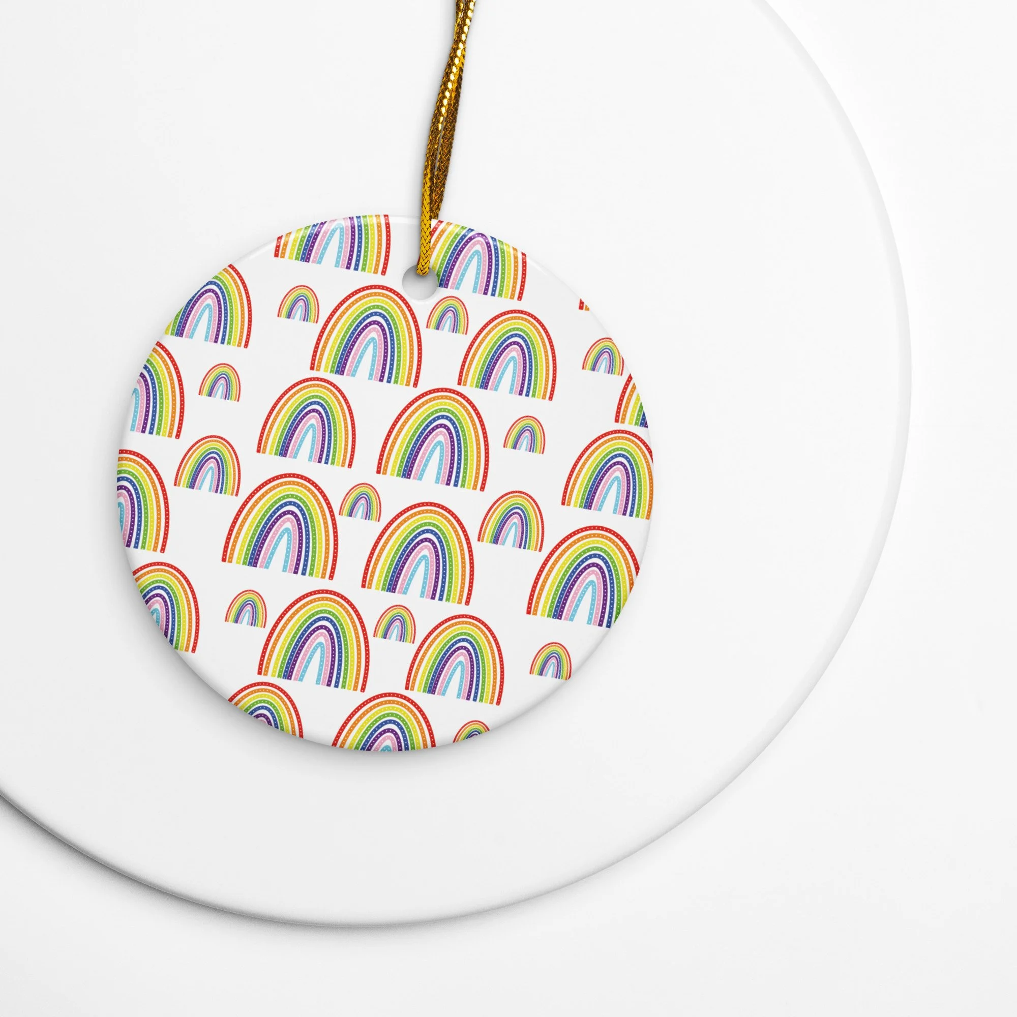 Progress Pride Rainbow Double-sided ceramic ornaments - AbstractbyRabrams - 692FC07B8ABBB_Circle