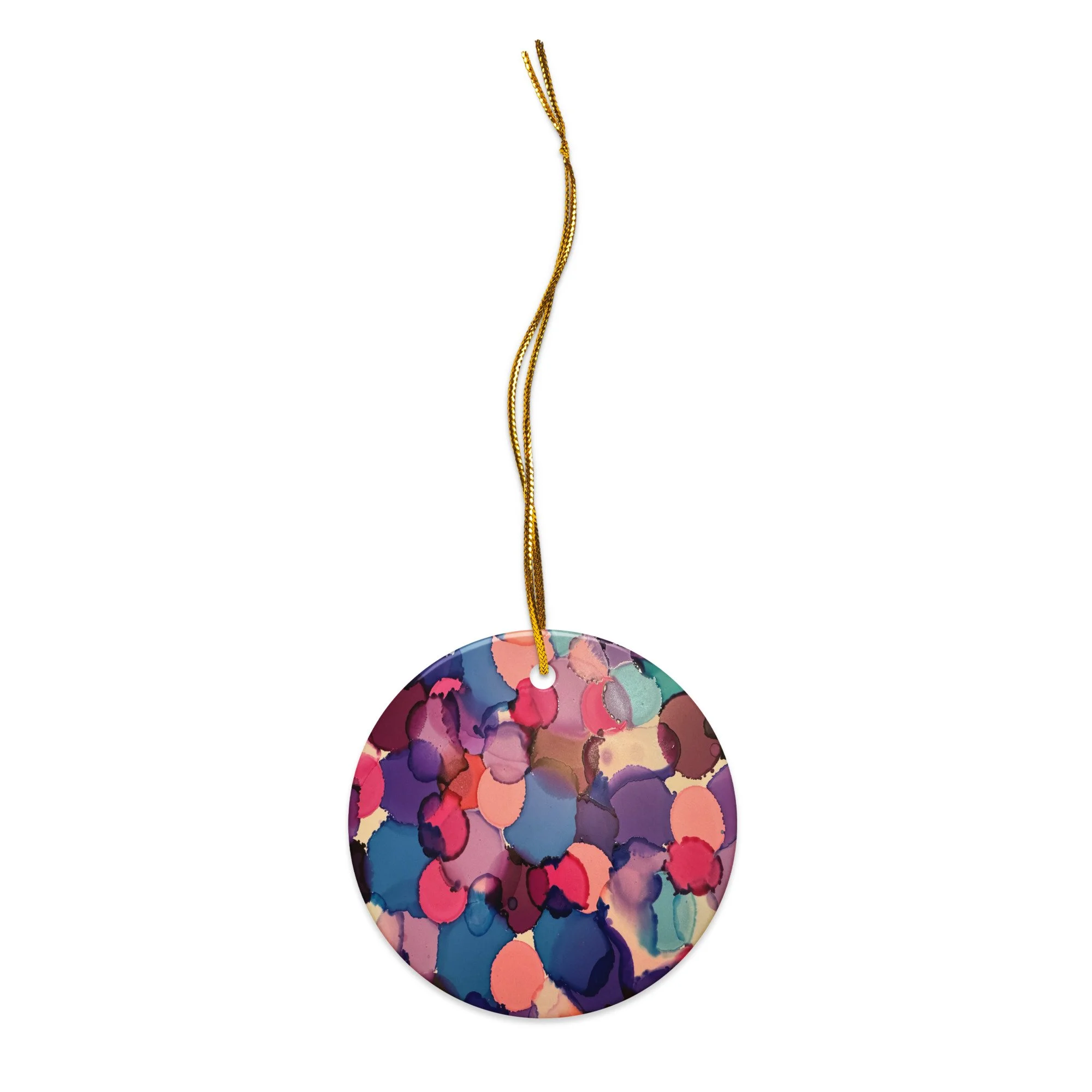 Pink, Blue and Purple Double-Sided Ceramic Ornaments - Snowflake, Circle, Heart and Star - AbstractbyRabrams - 69306C358B60A_Circle
