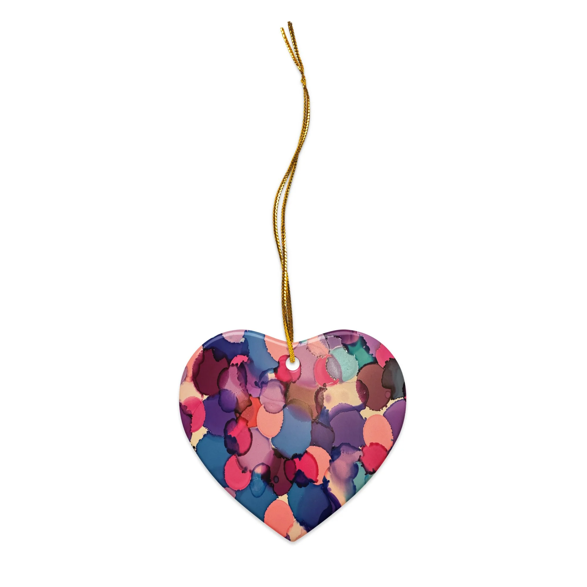 Pink, Blue and Purple Double-Sided Ceramic Ornaments - Snowflake, Circle, Heart and Star - AbstractbyRabrams - 69306C358B60A_Heart
