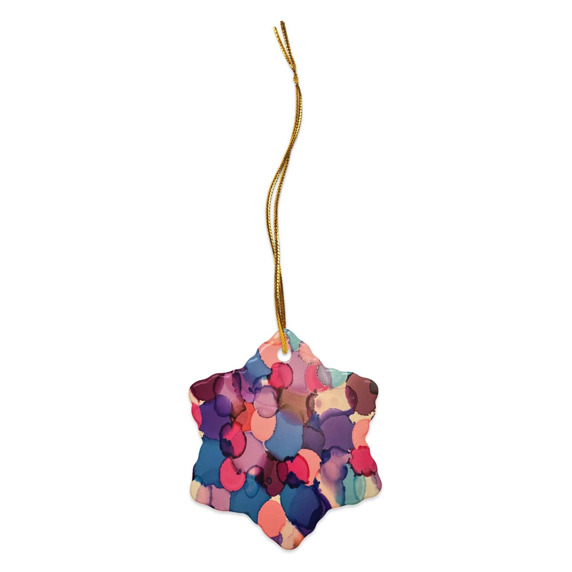 Pink, Blue and Purple Double-Sided Ceramic Ornaments - Snowflake, Circle, Heart and Star - AbstractbyRabrams -