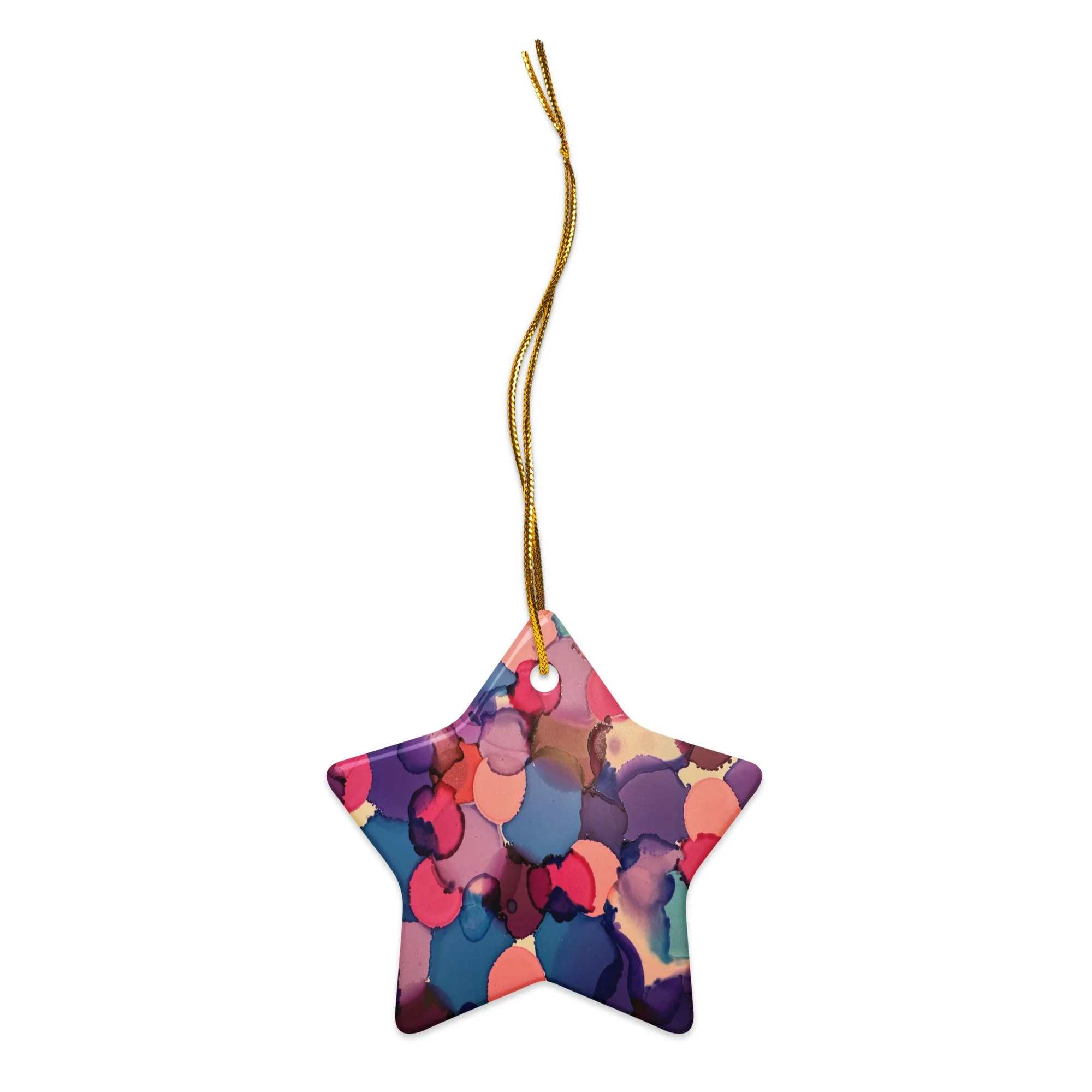 Pink, Blue and Purple Double-Sided Ceramic Ornaments - Snowflake, Circle, Heart and Star - AbstractbyRabrams -