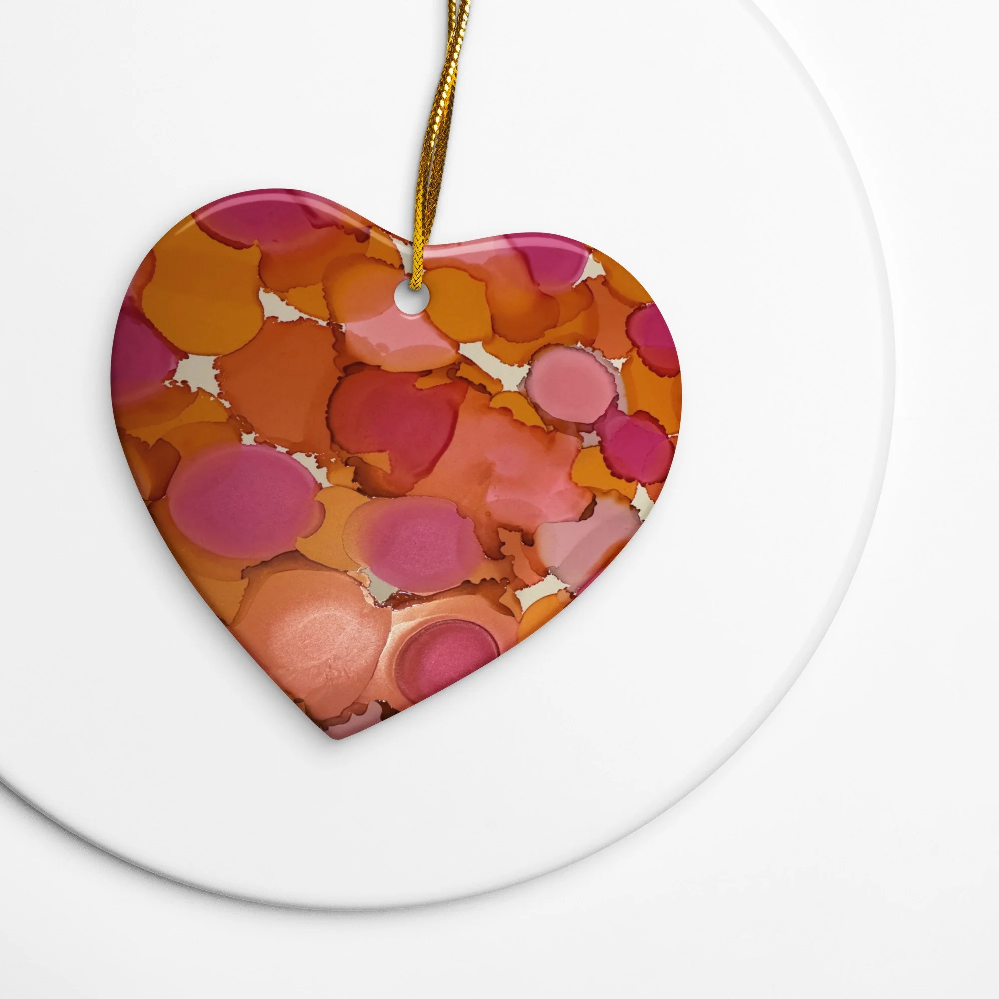Pink and Orange Dots Double-Sided Ceramic Ornaments - Snowflake, Circle, Heart and Star - AbstractbyRabrams -