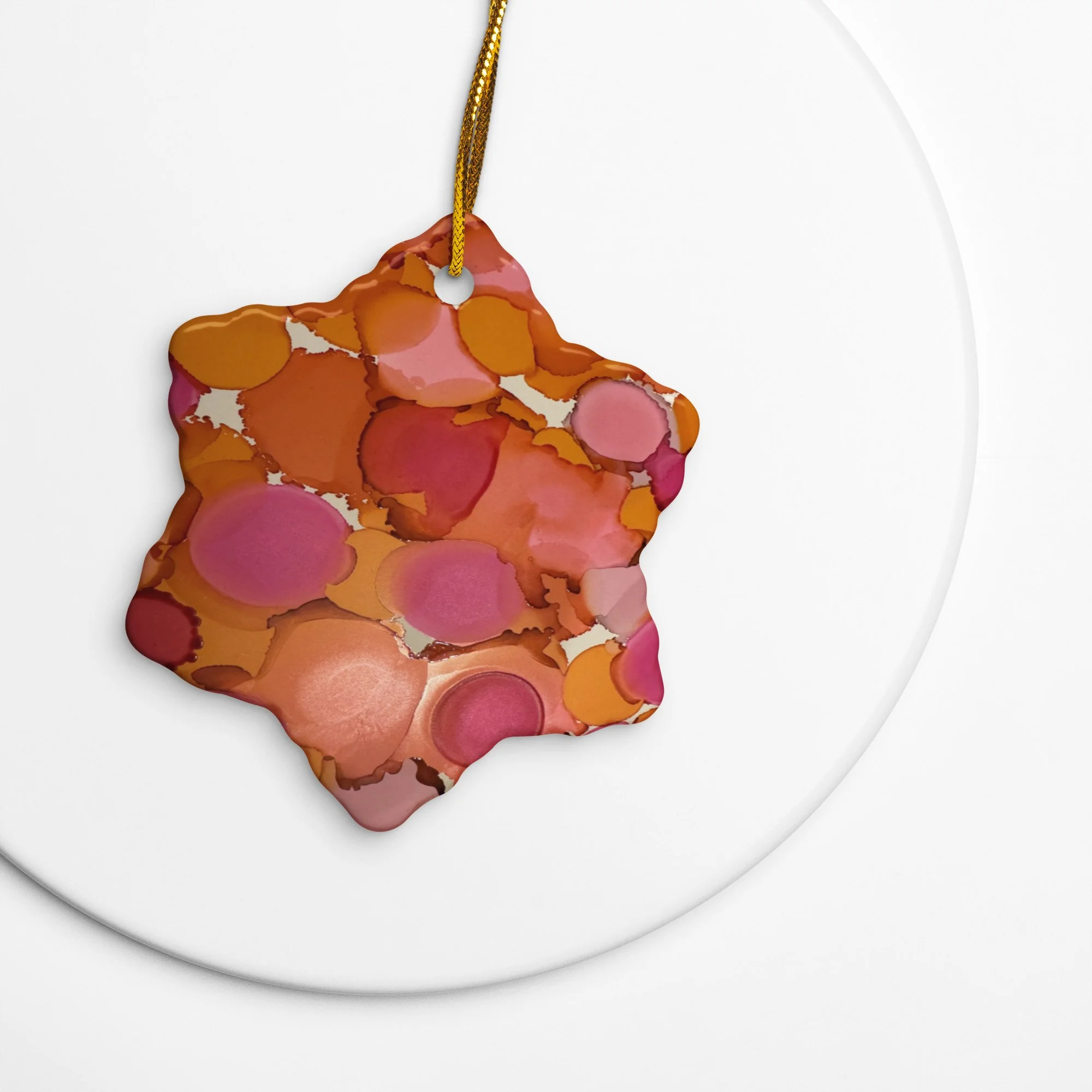 Pink and Orange Dots Double-Sided Ceramic Ornaments - Snowflake, Circle, Heart and Star - AbstractbyRabrams -