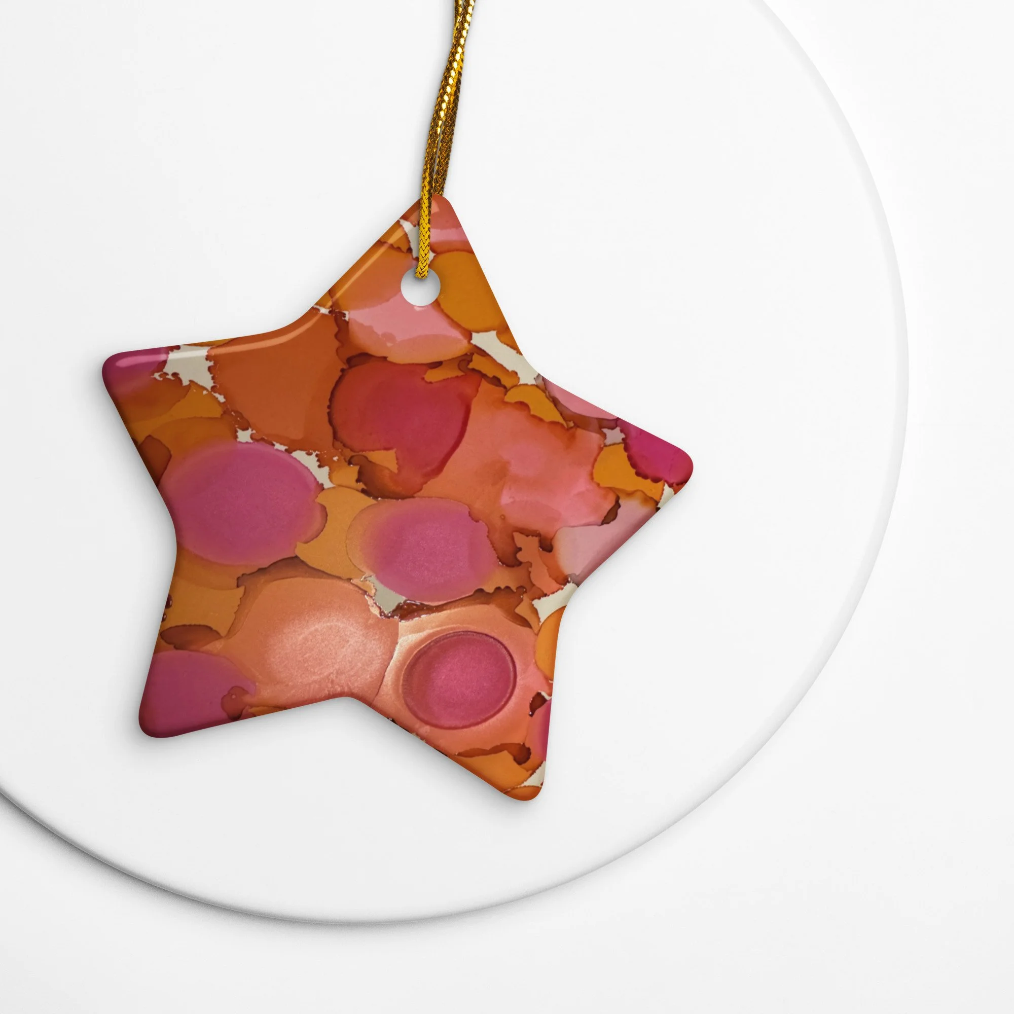 Pink and Orange Dots Double-Sided Ceramic Ornaments - Snowflake, Circle, Heart and Star - AbstractbyRabrams - 6930731DEDD34_Star