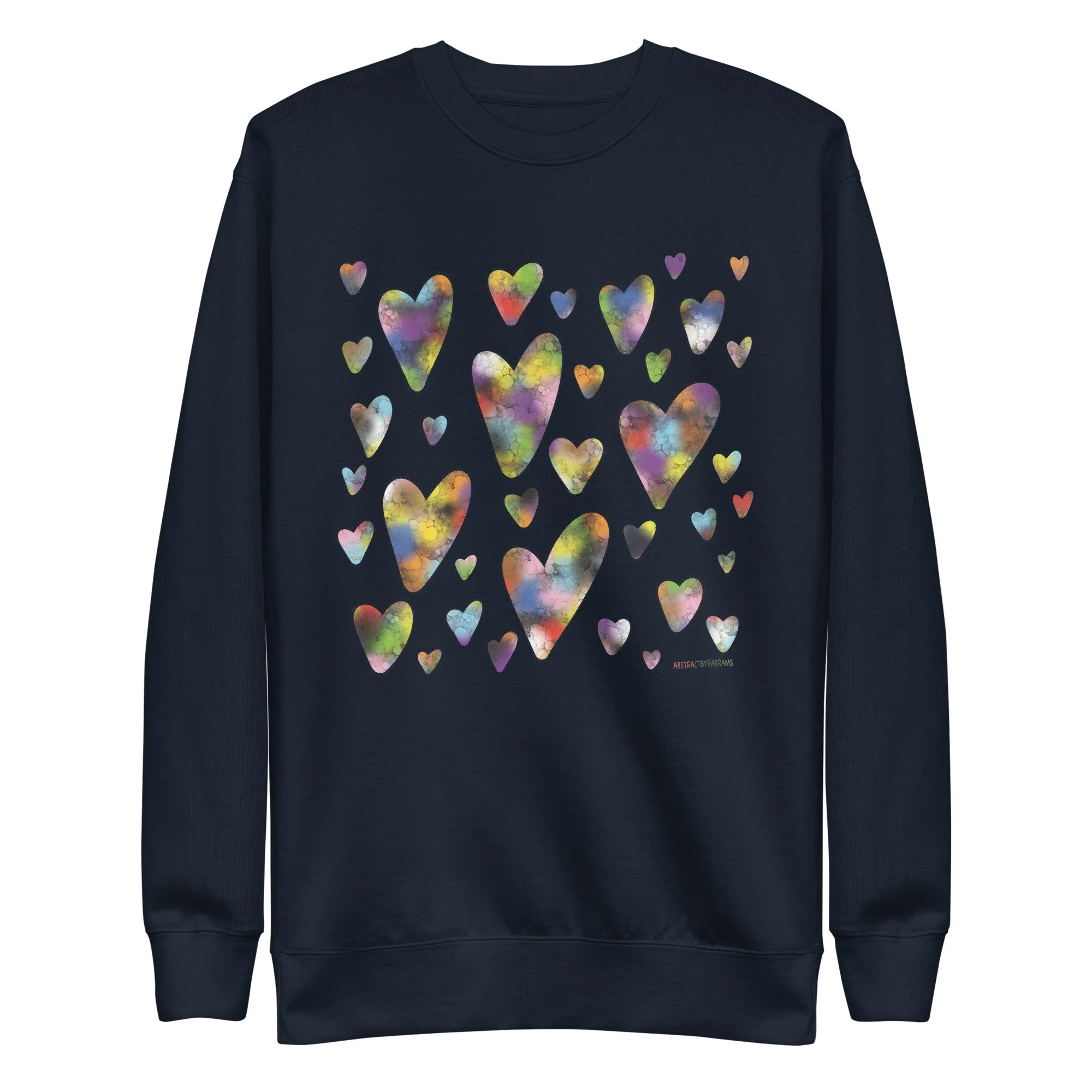 Rainbow Hearts Unisex Premium Sweatshirt - AbstractbyRabrams - 694F40C1C49D6_Navy-Blazer-S