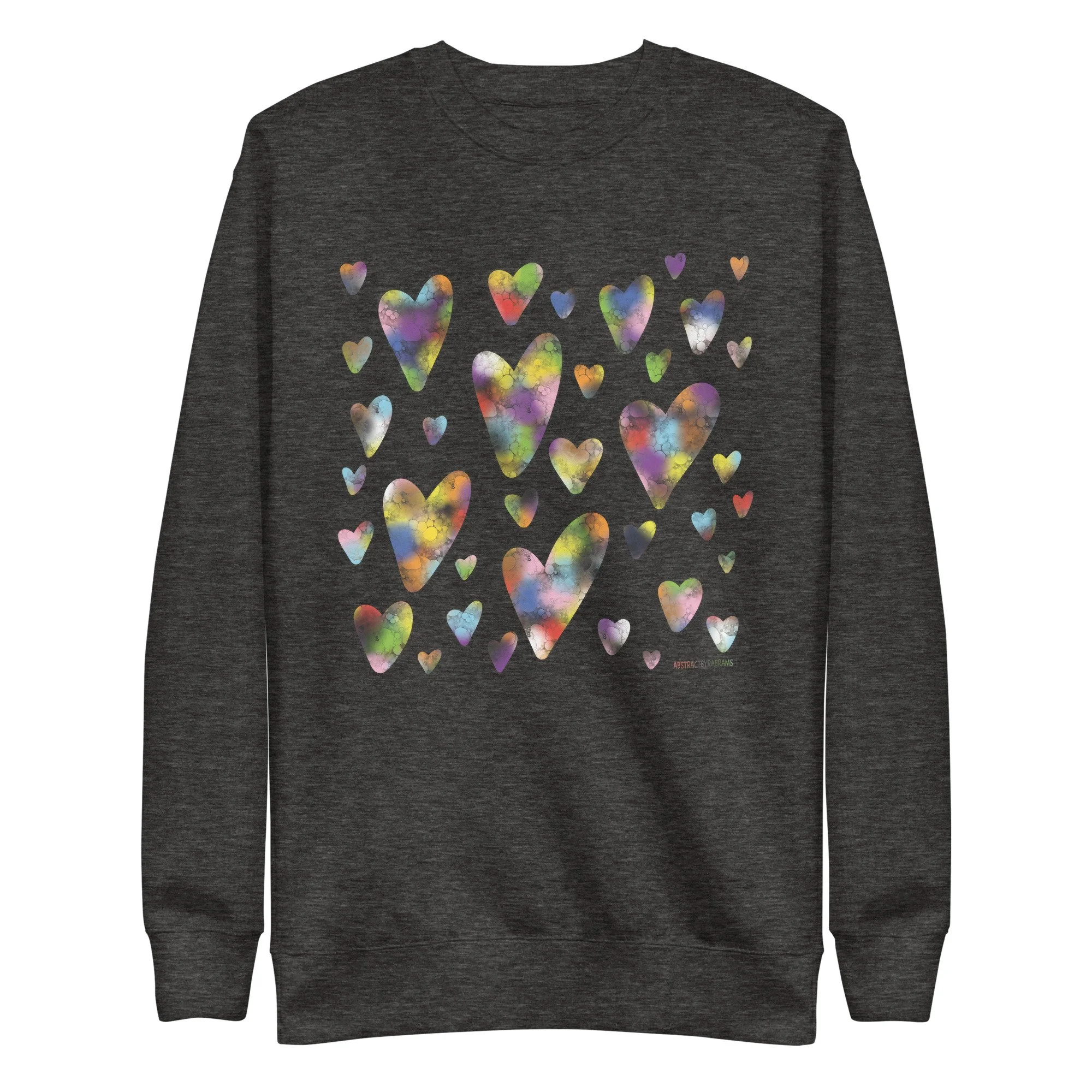Rainbow Hearts Unisex Premium Sweatshirt - AbstractbyRabrams - 694F40C1C49D6_Charcoal-Heather-S
